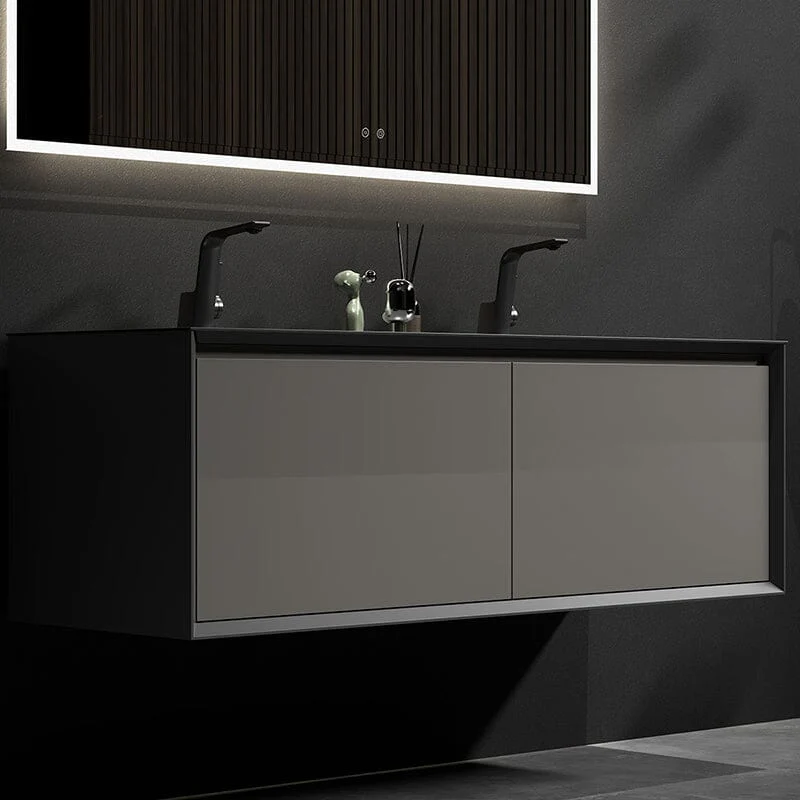 Modern 60'' Wall Mounted Bathroom Vanity with Double Black Sink and Large Space Double Drawers - Image 3