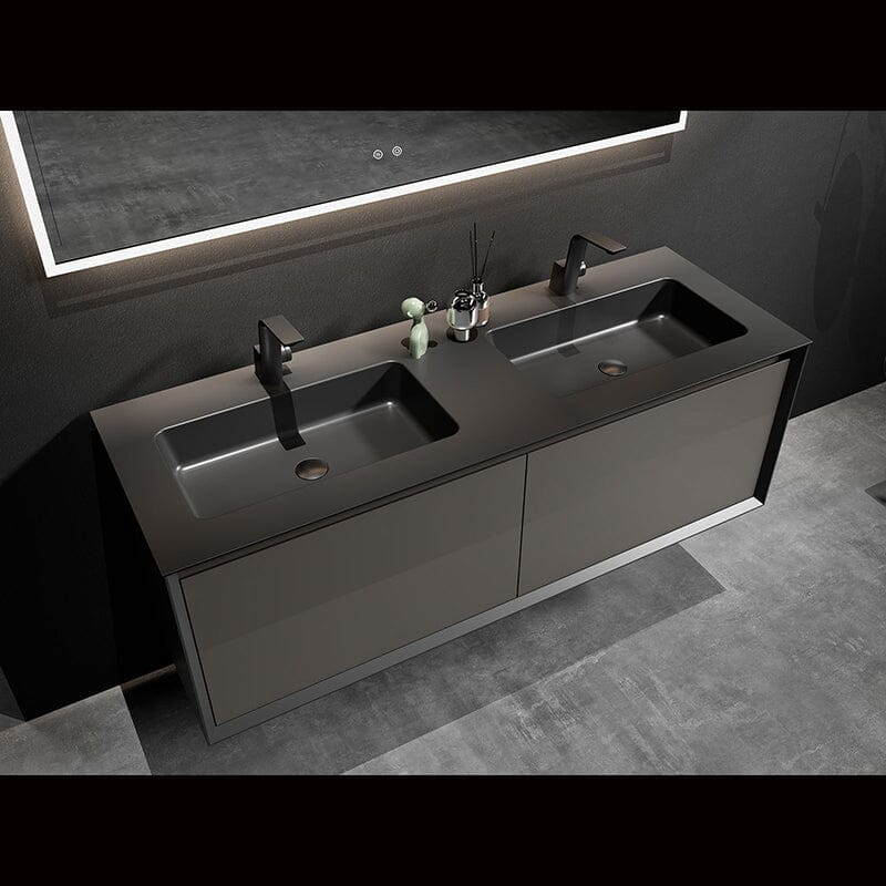 Modern 60'' Wall Mounted Bathroom Vanity with Double Black Sink and Large Space Double Drawers - Image 4