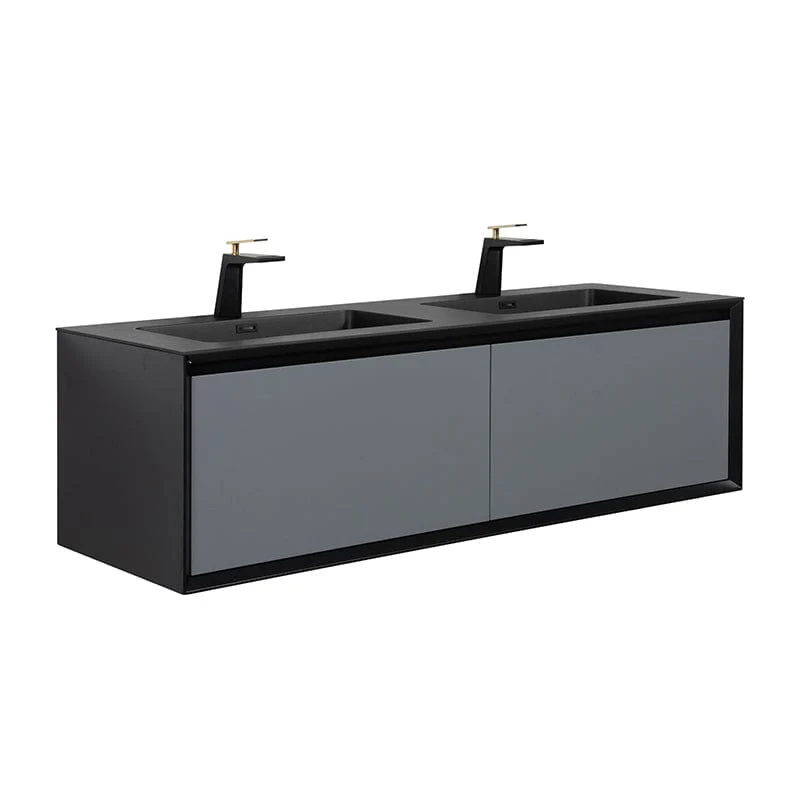 Modern 60'' Wall Mounted Bathroom Vanity with Double Black Sink and Large Space Double Drawers - Image 5