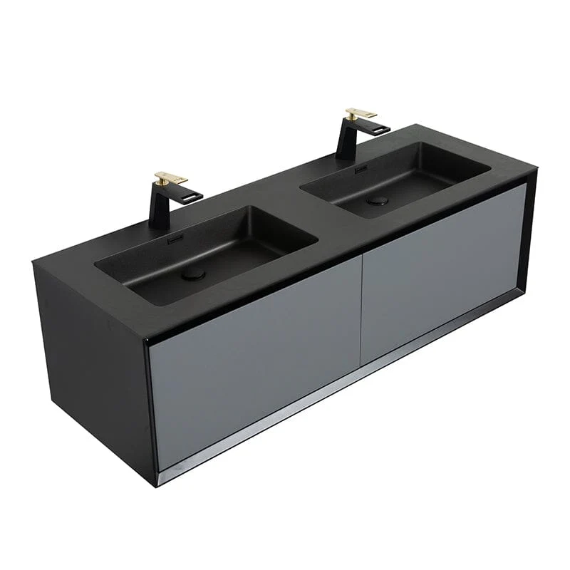 Modern 60'' Wall Mounted Bathroom Vanity with Double Black Sink and Large Space Double Drawers - Image 6