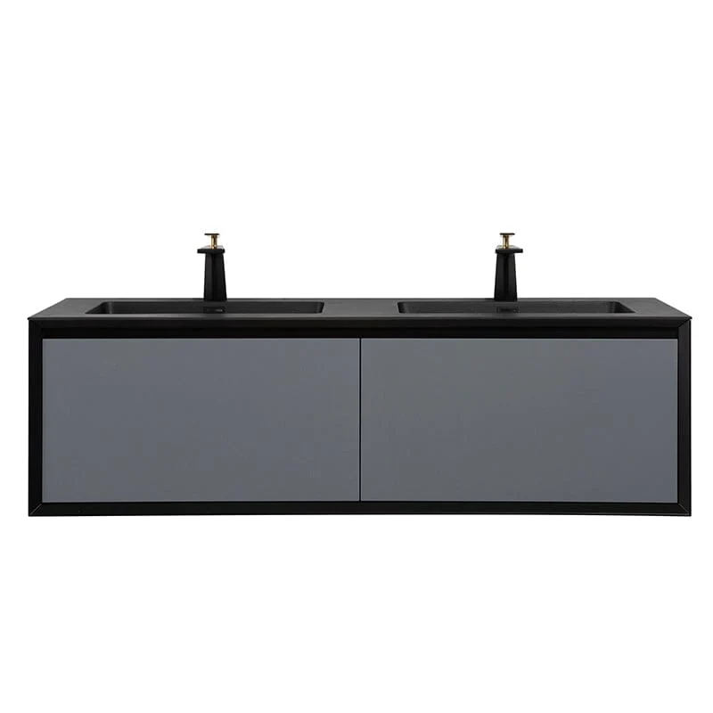 Modern 60'' Wall Mounted Bathroom Vanity with Double Black Sink and Large Space Double Drawers - Image 7