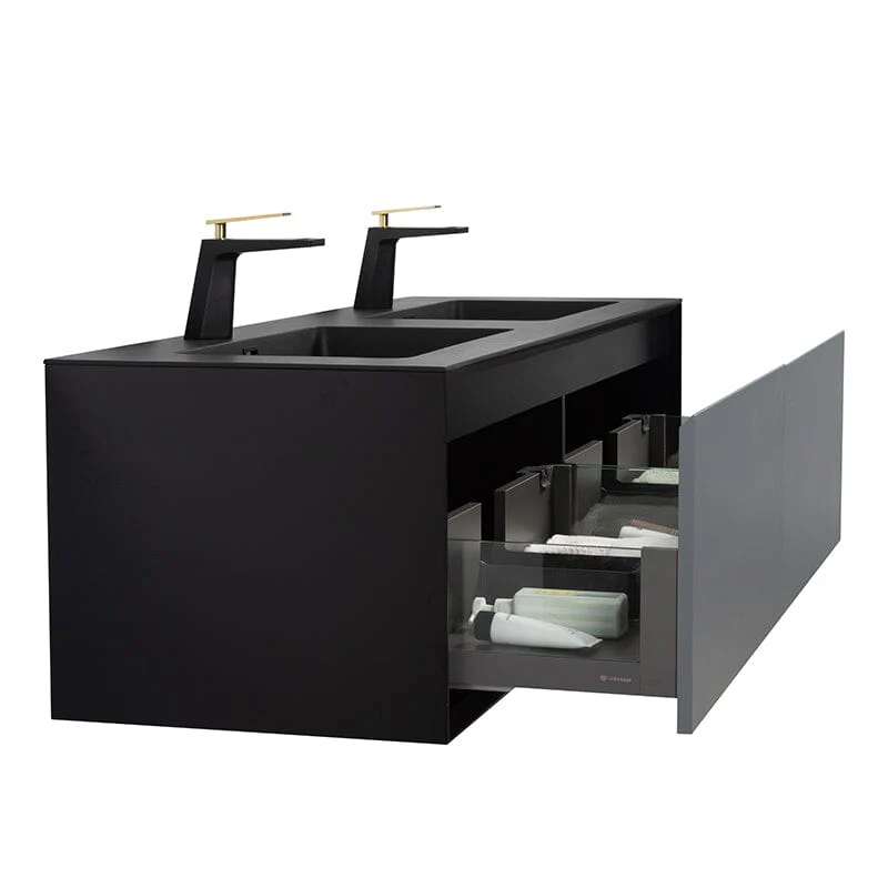 Modern 60'' Wall Mounted Bathroom Vanity with Double Black Sink and Large Space Double Drawers - Image 9
