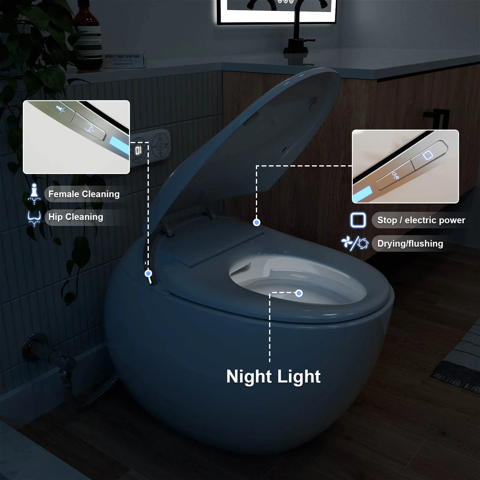 Modern Egg-Shaped Floor Mounted Smart Toilet with Built-in Water Tank - Image 10