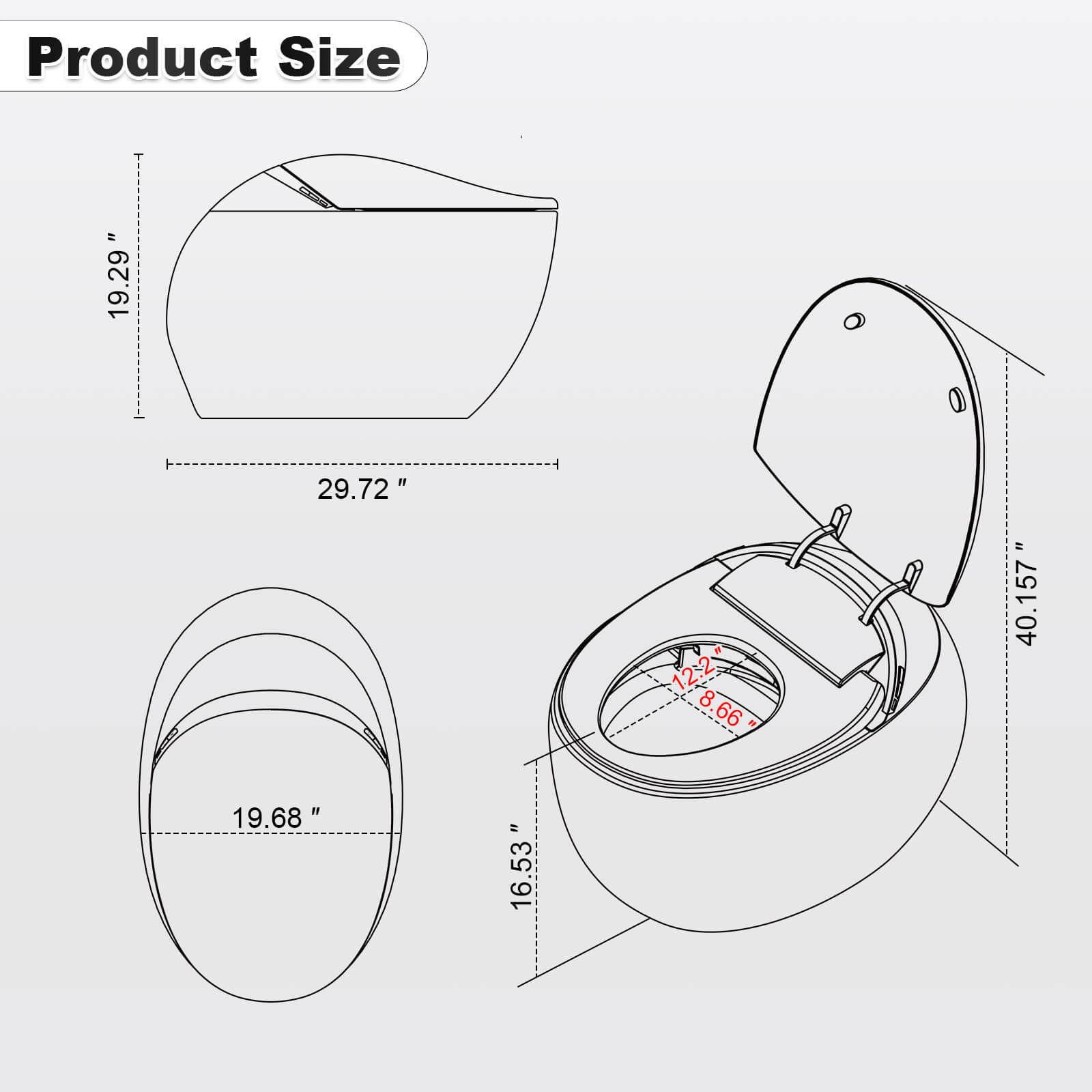Modern Egg-Shaped Floor Mounted Smart Toilet with Built-in Water Tank - Image 14