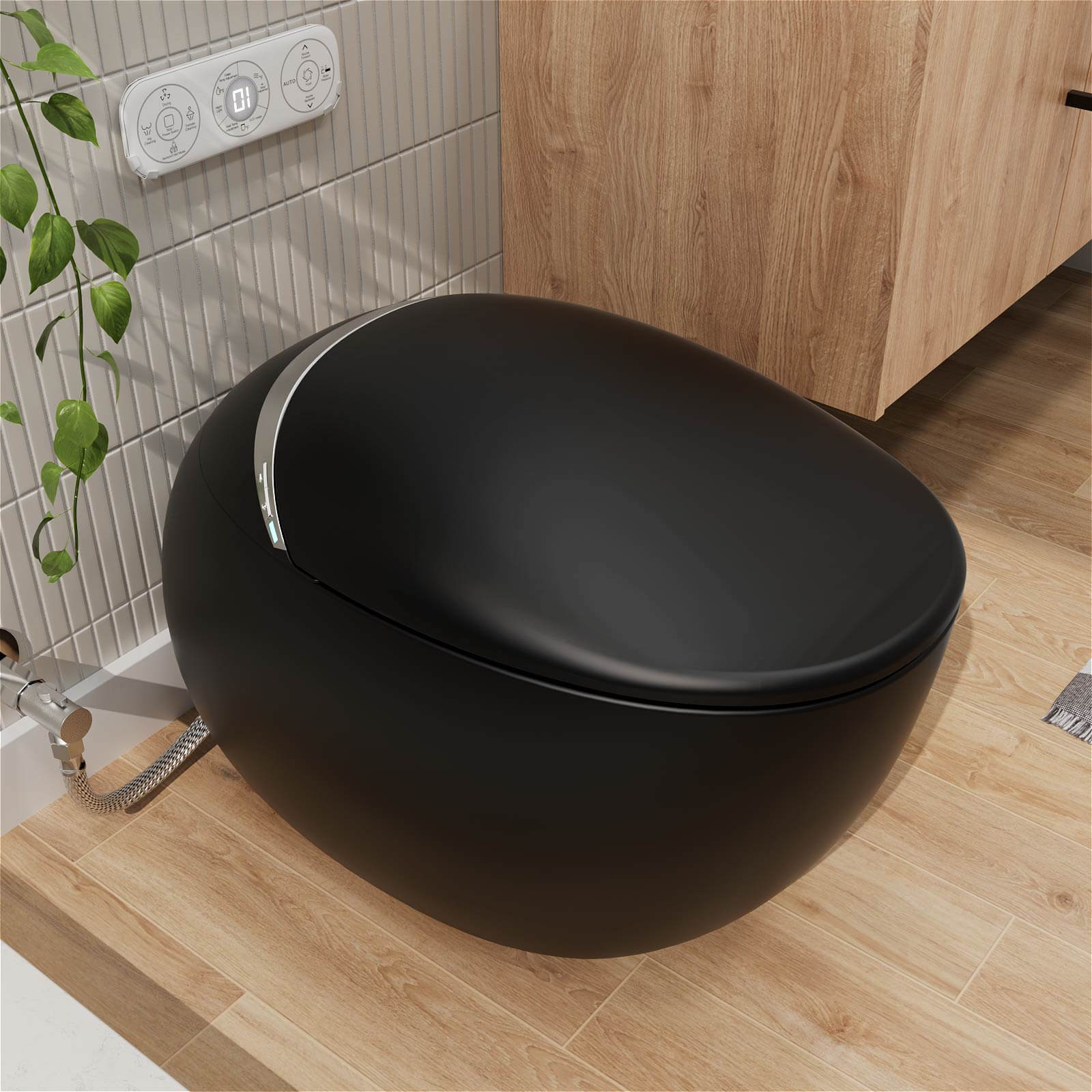 Modern Egg-Shaped Floor Mounted Smart Toilet with Built-in Water Tank - Image 16