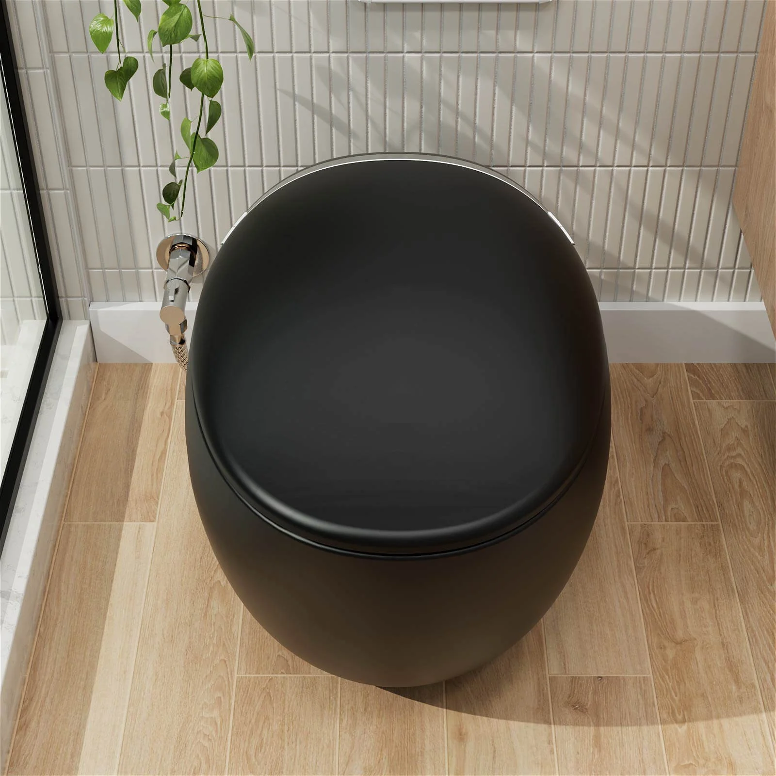 Modern Egg-Shaped Floor Mounted Smart Toilet with Built-in Water Tank - Image 17