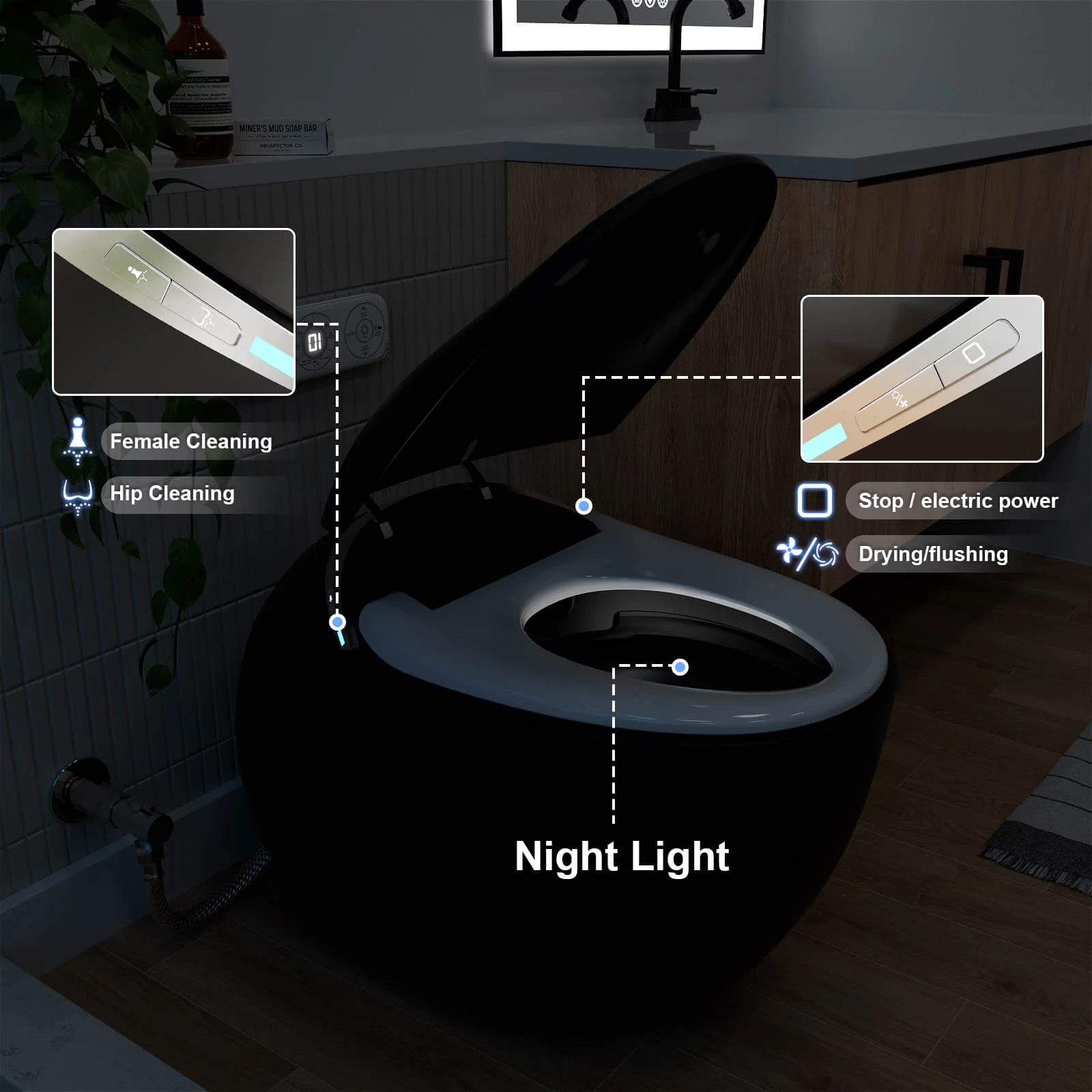 Modern Egg-Shaped Floor Mounted Smart Toilet with Built-in Water Tank - Image 24