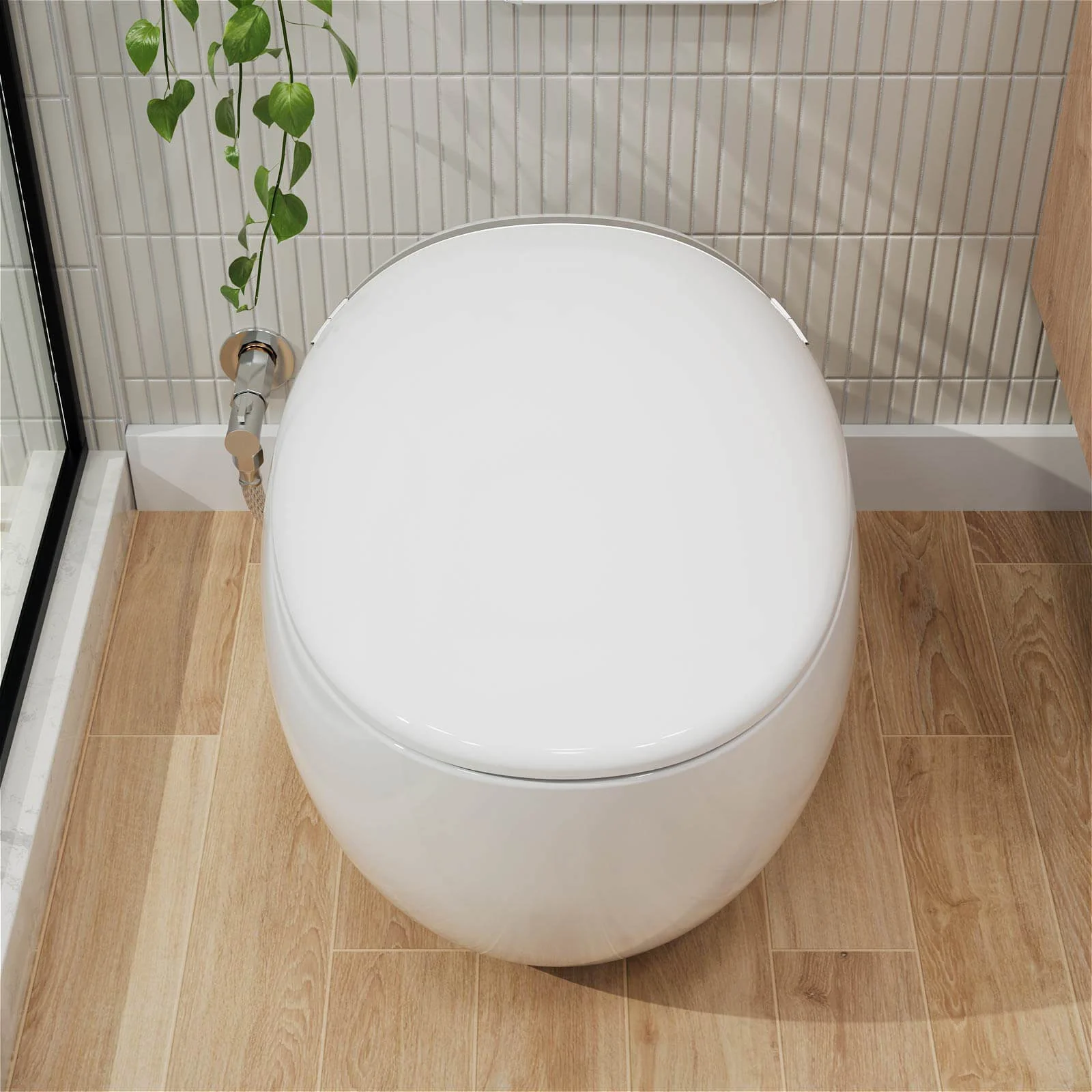 Modern Egg-Shaped Floor Mounted Smart Toilet with Built-in Water Tank - Image 3