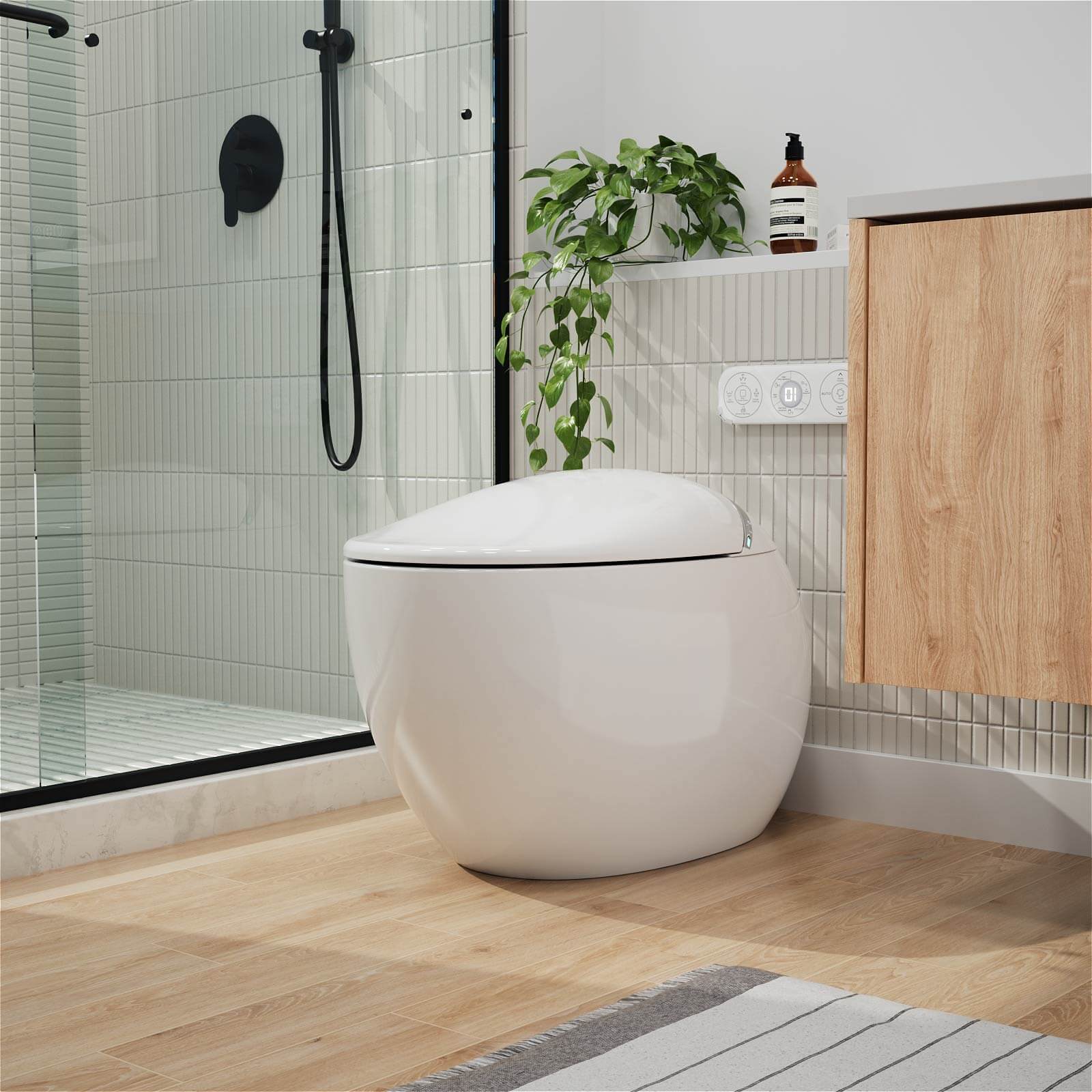 Modern Egg-Shaped Floor Mounted Smart Toilet with Built-in Water Tank - Image 5