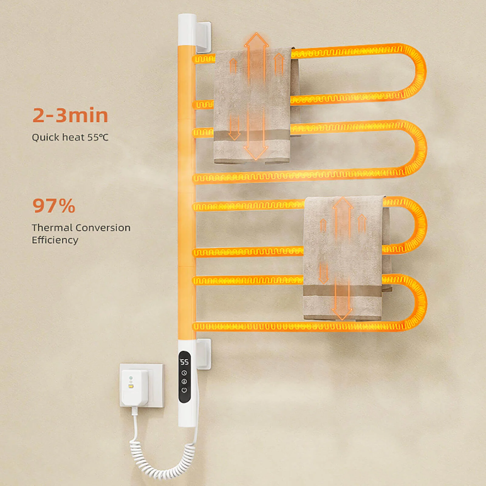 Modern Gray Wall Mounted Bathroom Towel Warmer - Image 9