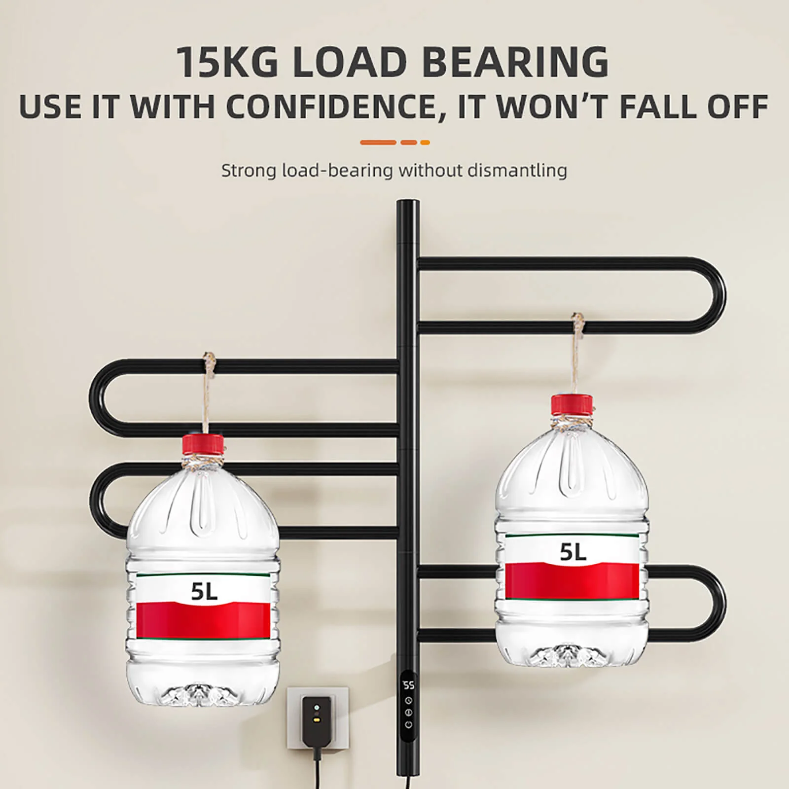 Modern Matte Black Wall Mounted Bathroom Towel Warmer - Image 9