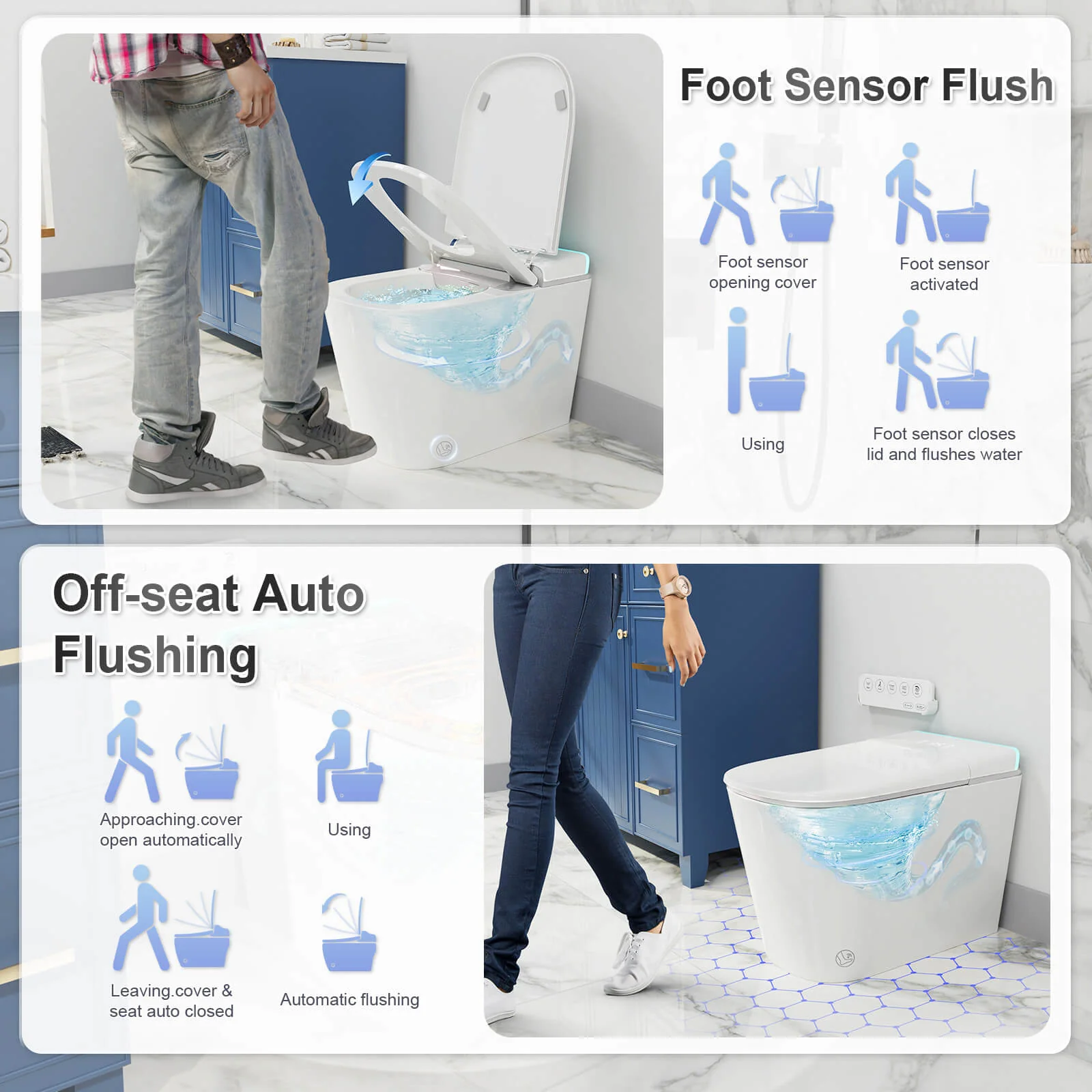 Modern Silent Flushing Smart Bidet Toilet with Built-in Water Tank, LED Light, Remote Control - Image 10