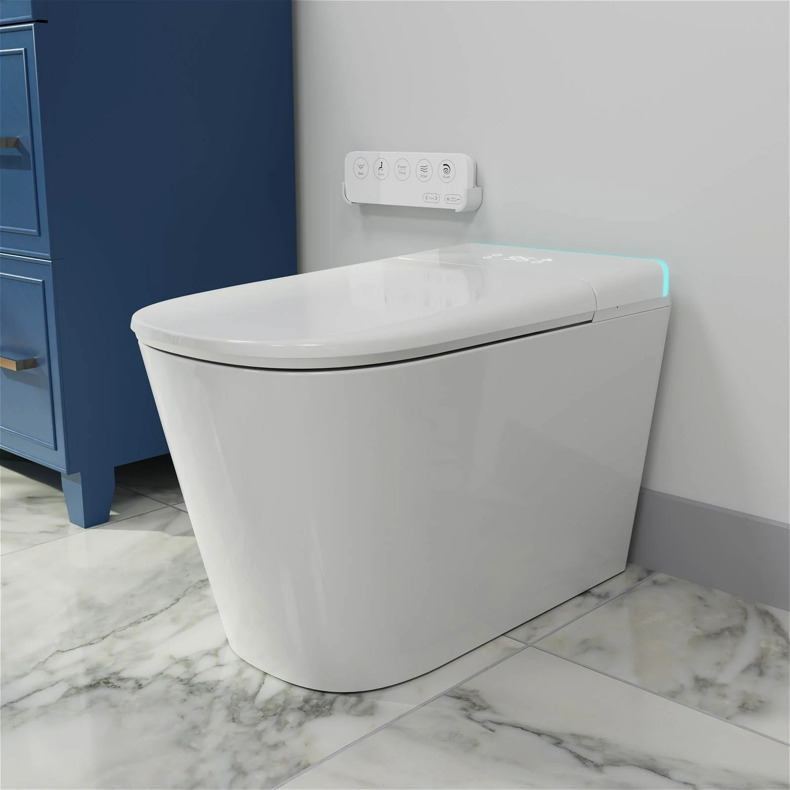 Modern Silent Flushing Smart Bidet Toilet with Built-in Water Tank, LED Light, Remote Control - Image 4