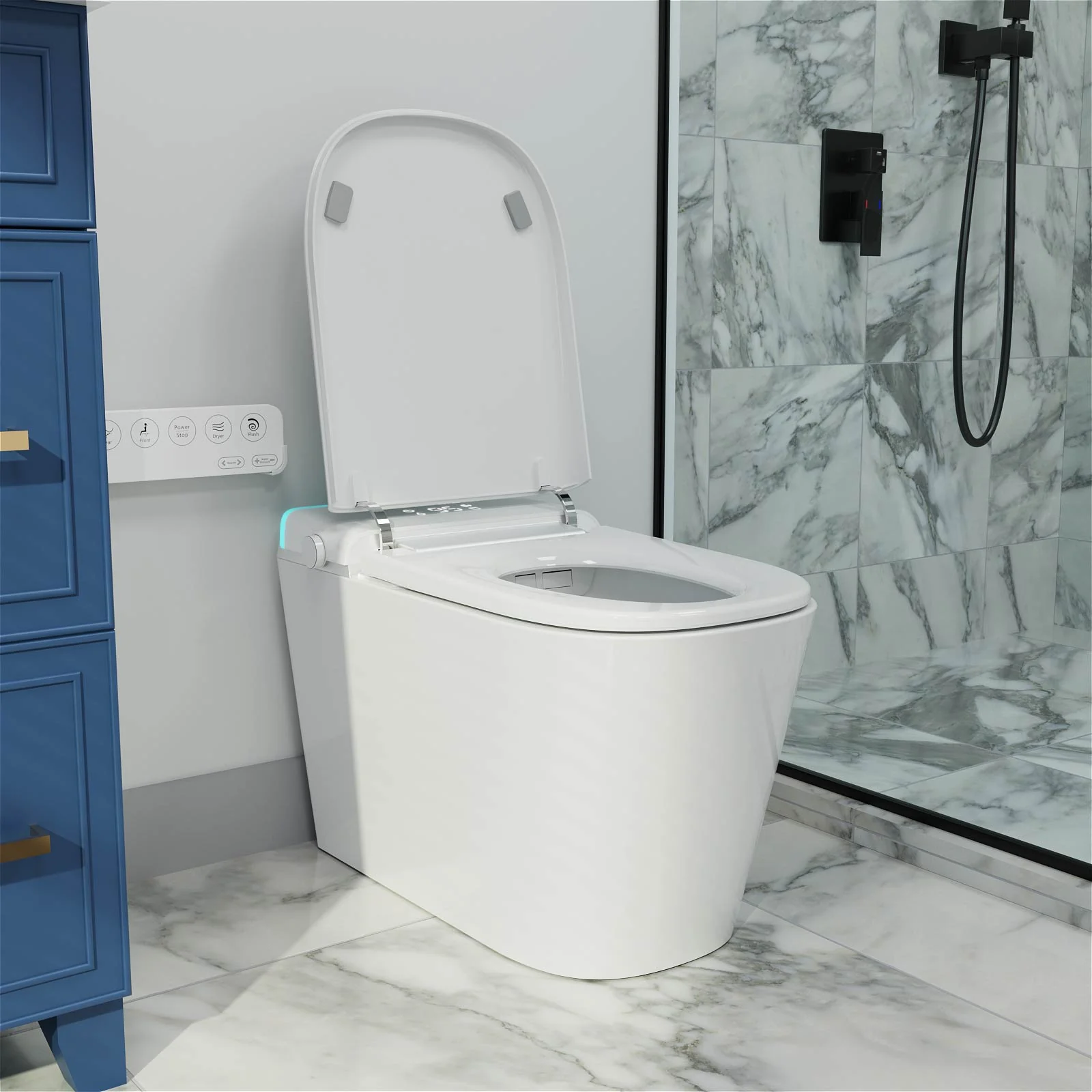 Modern Silent Flushing Smart Bidet Toilet with Built-in Water Tank, LED Light, Remote Control - Image 5