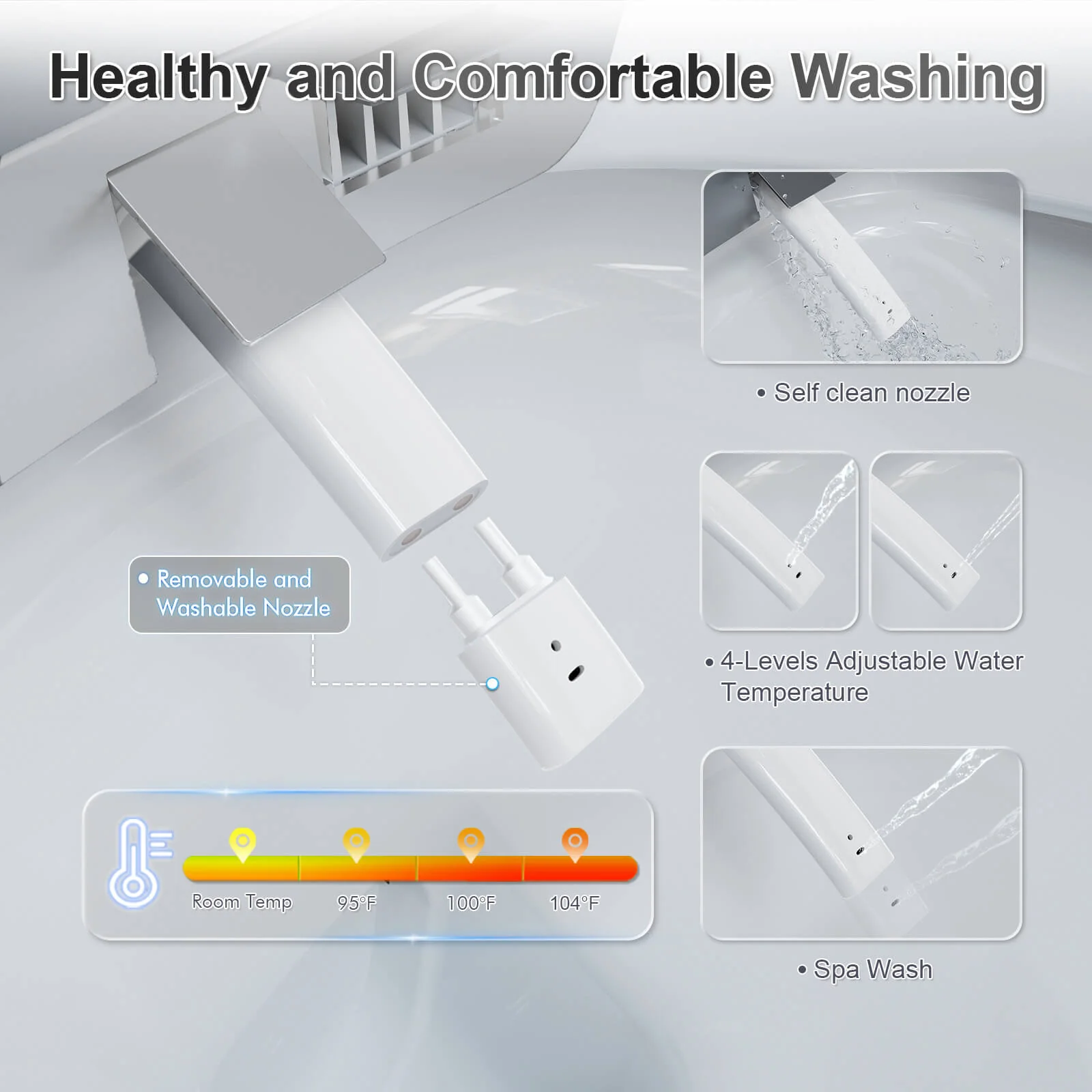 Modern Silent Flushing Smart Bidet Toilet with Built-in Water Tank, LED Light, Remote Control - Image 9