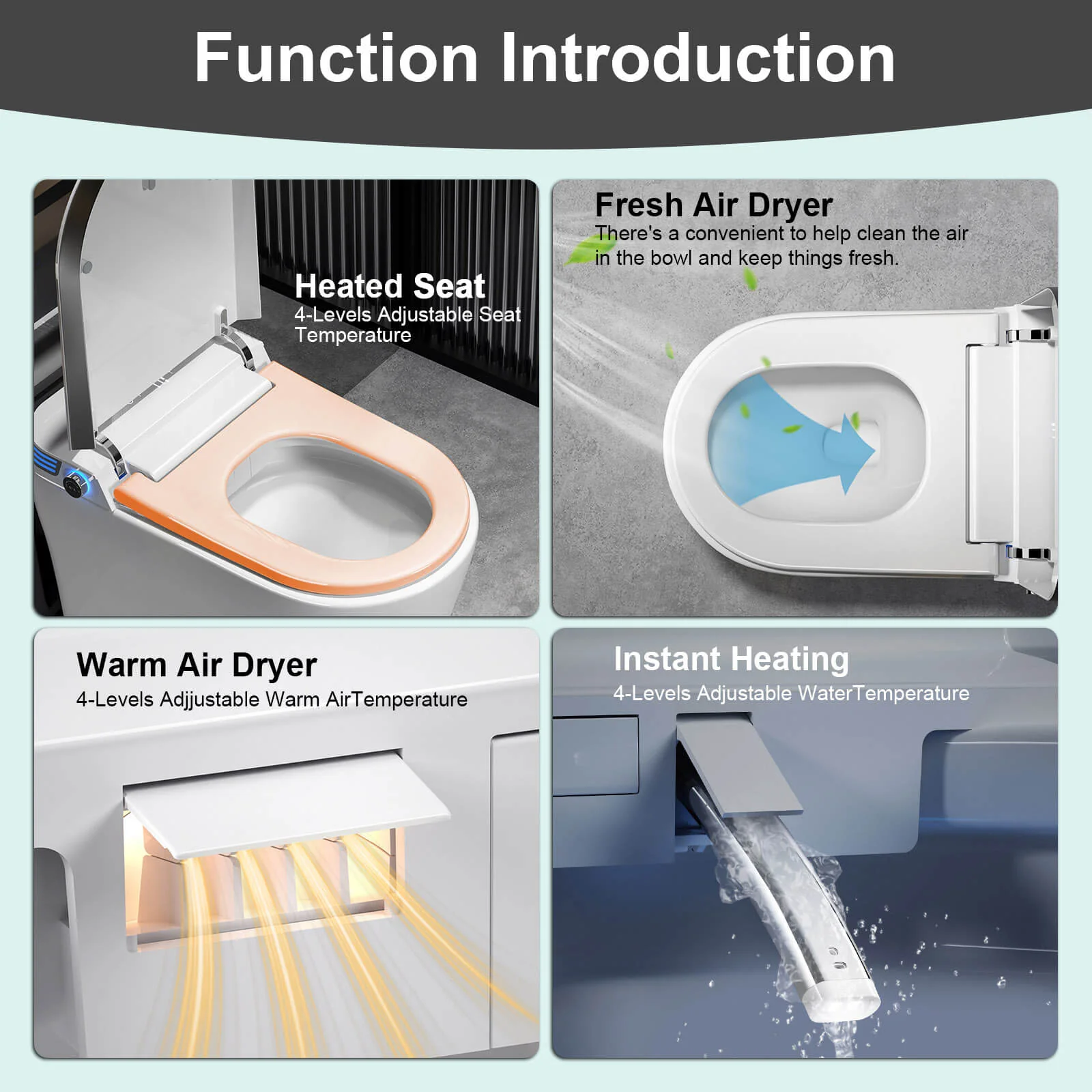 Modern Smart Bidet Toilet with LED Light, Heated Seat, Automatic Flush Tankless - Image 5