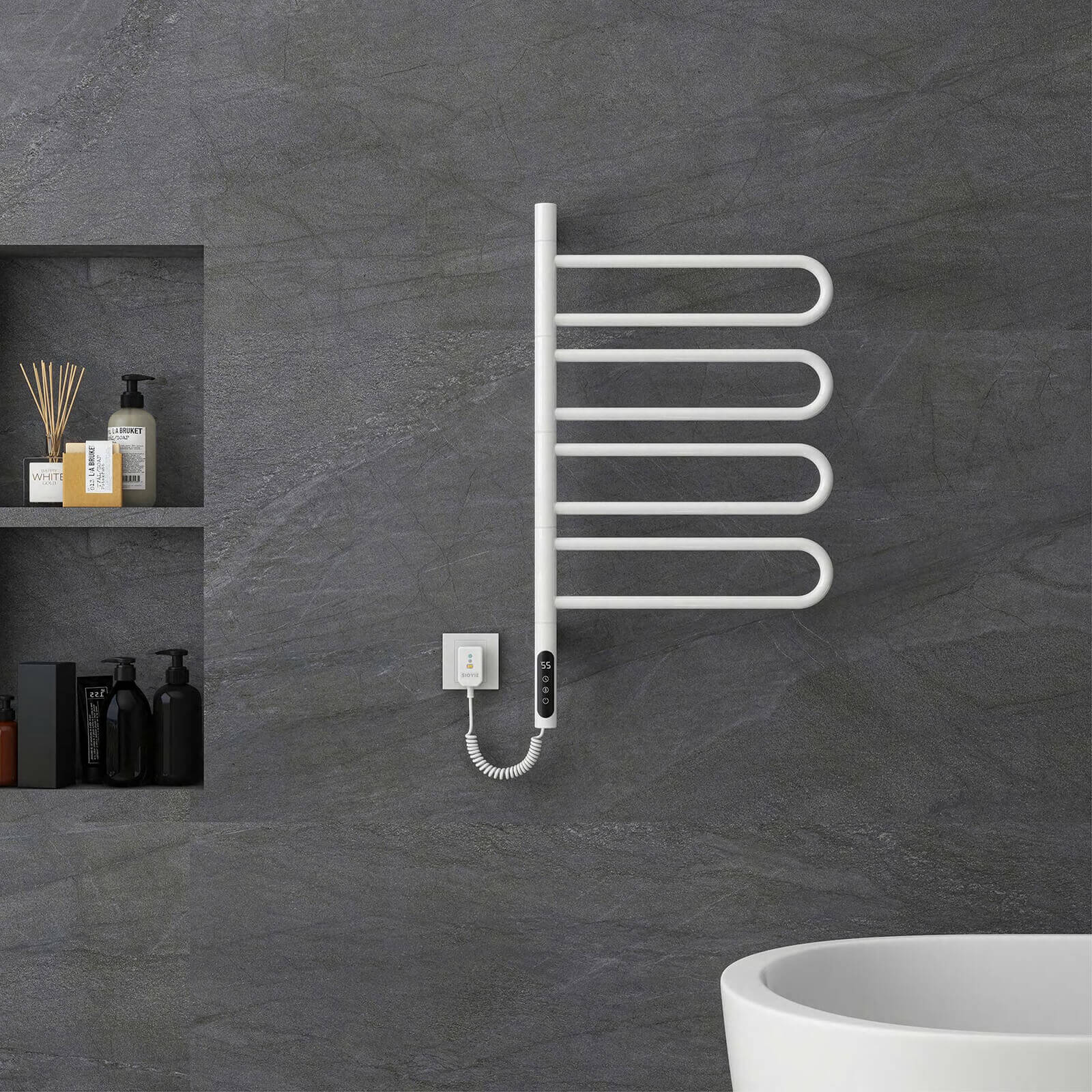 Modern White Wall Mounted Bathroom Towel Warmer - Image 4