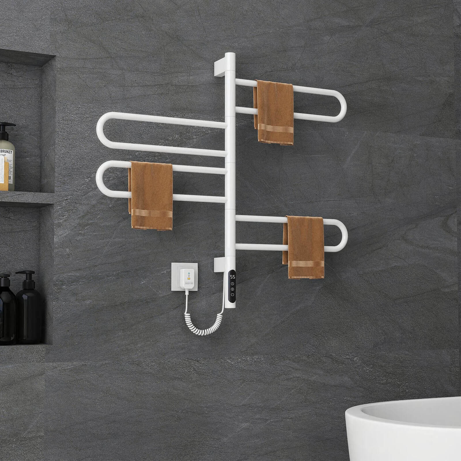 Modern White Wall Mounted Bathroom Towel Warmer - Image 5
