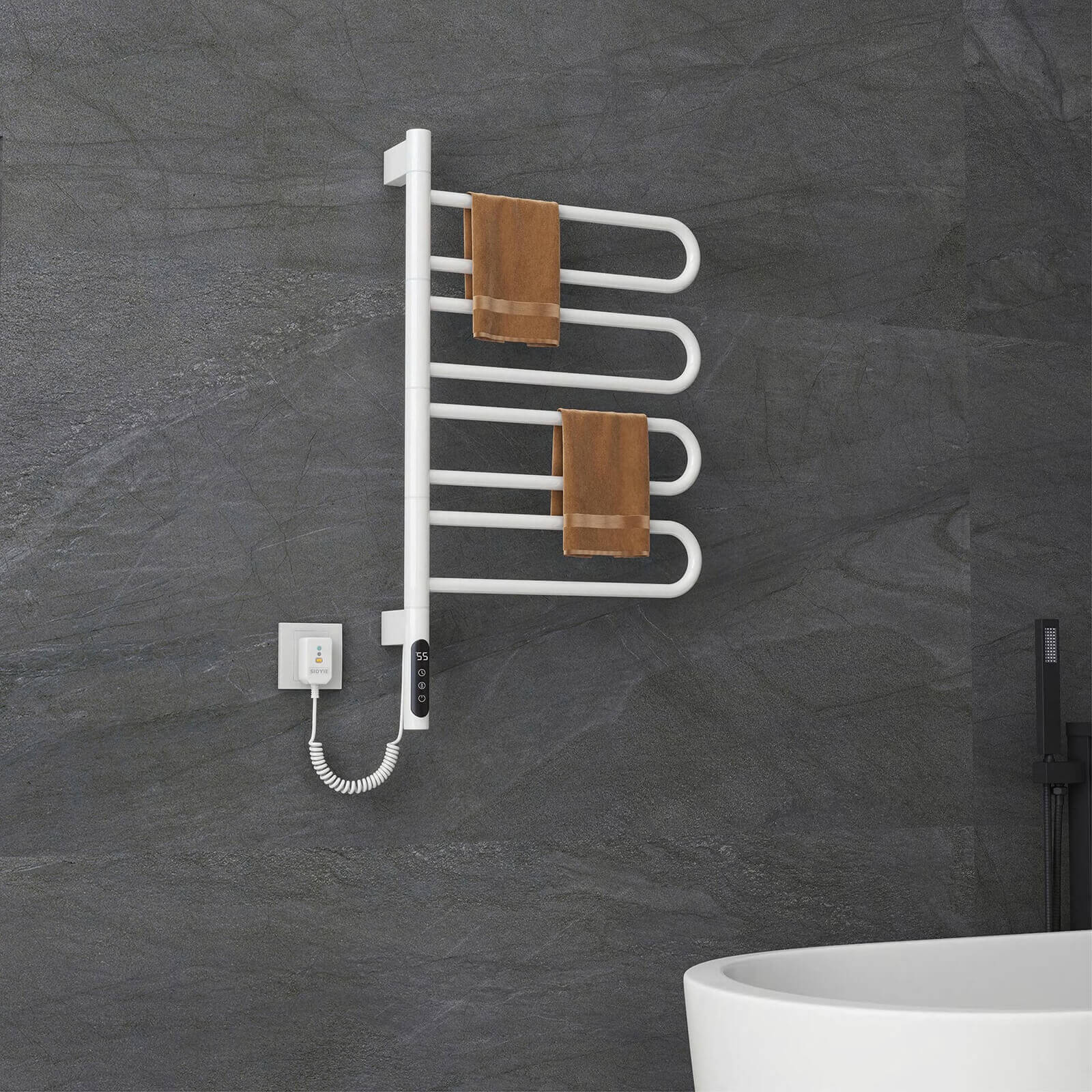 Modern White Wall Mounted Bathroom Towel Warmer - Image 6