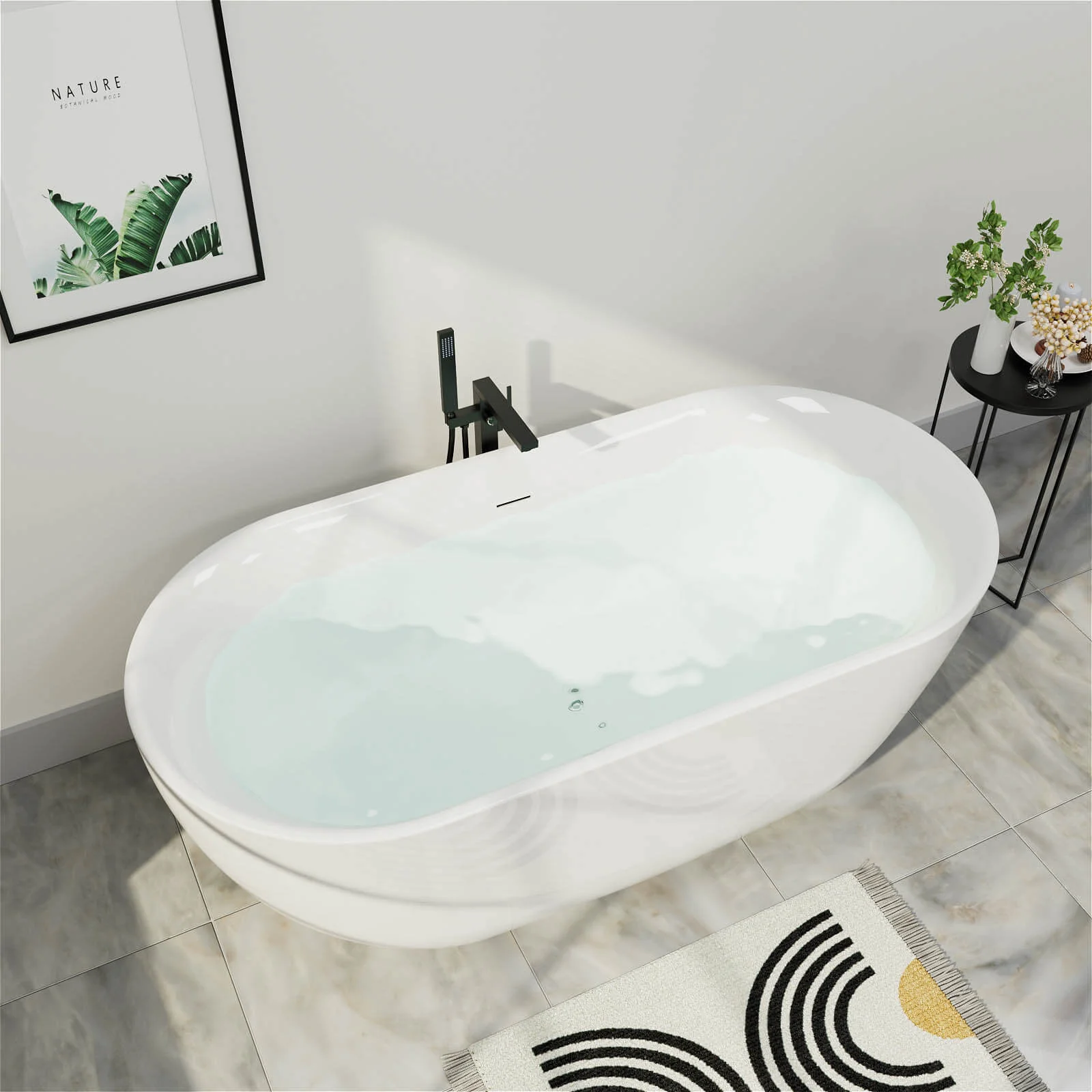 Mokleba 67" Acrylic Oval Large Space Freestanding Soaking Bathtub White - Image 3