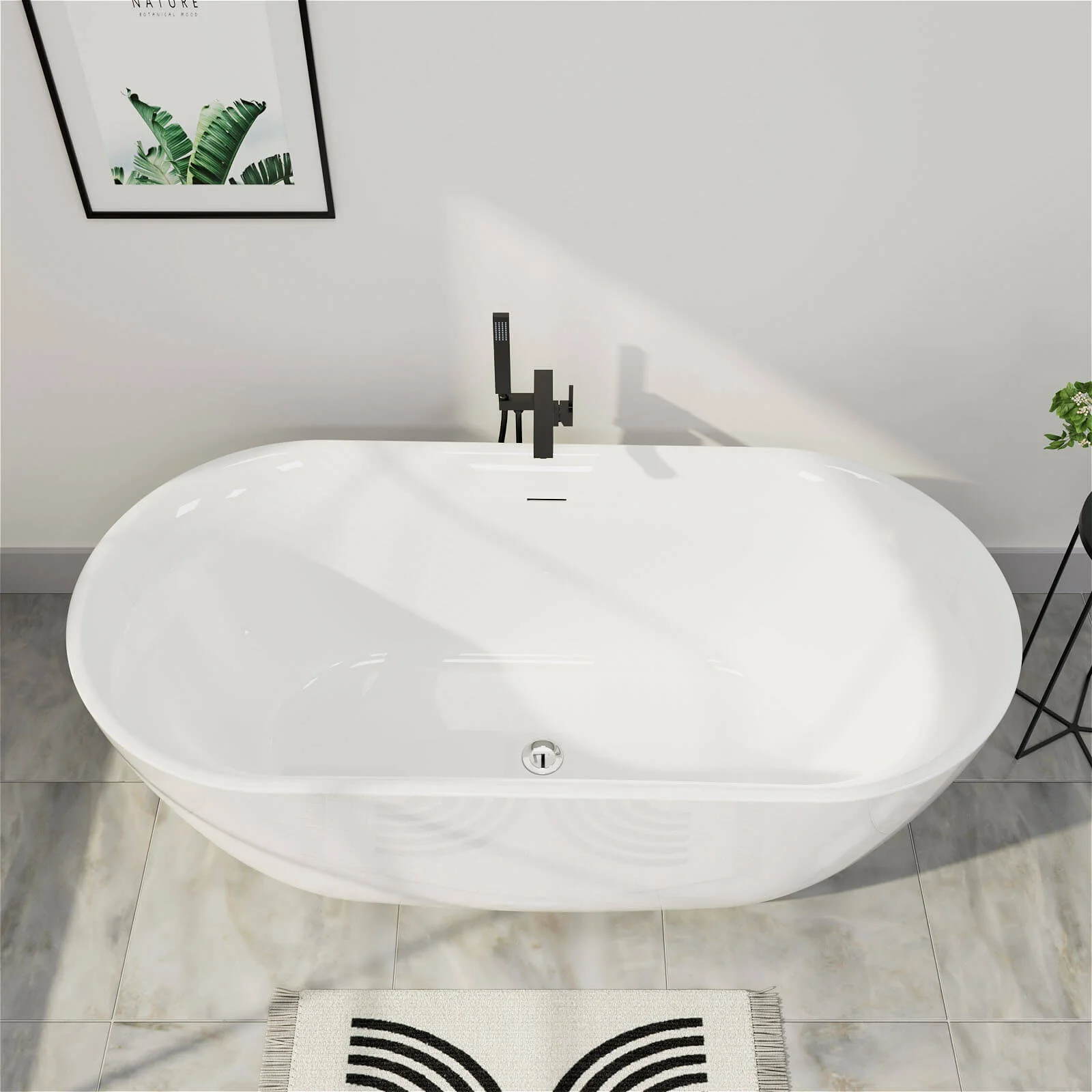 Mokleba 67" Acrylic Oval Large Space Freestanding Soaking Bathtub White - Image 4