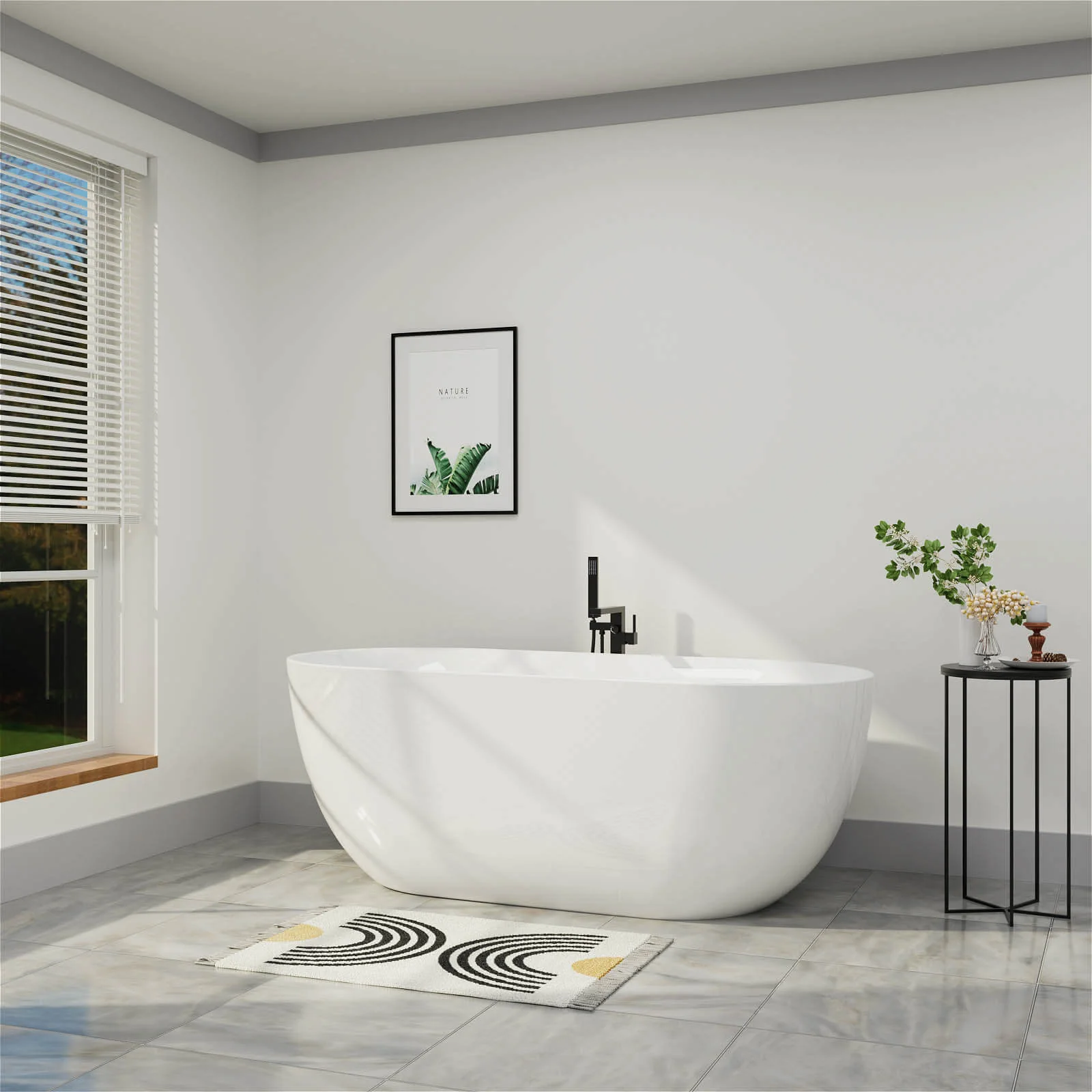 Mokleba 67" Acrylic Oval Large Space Freestanding Soaking Bathtub White - Image 5