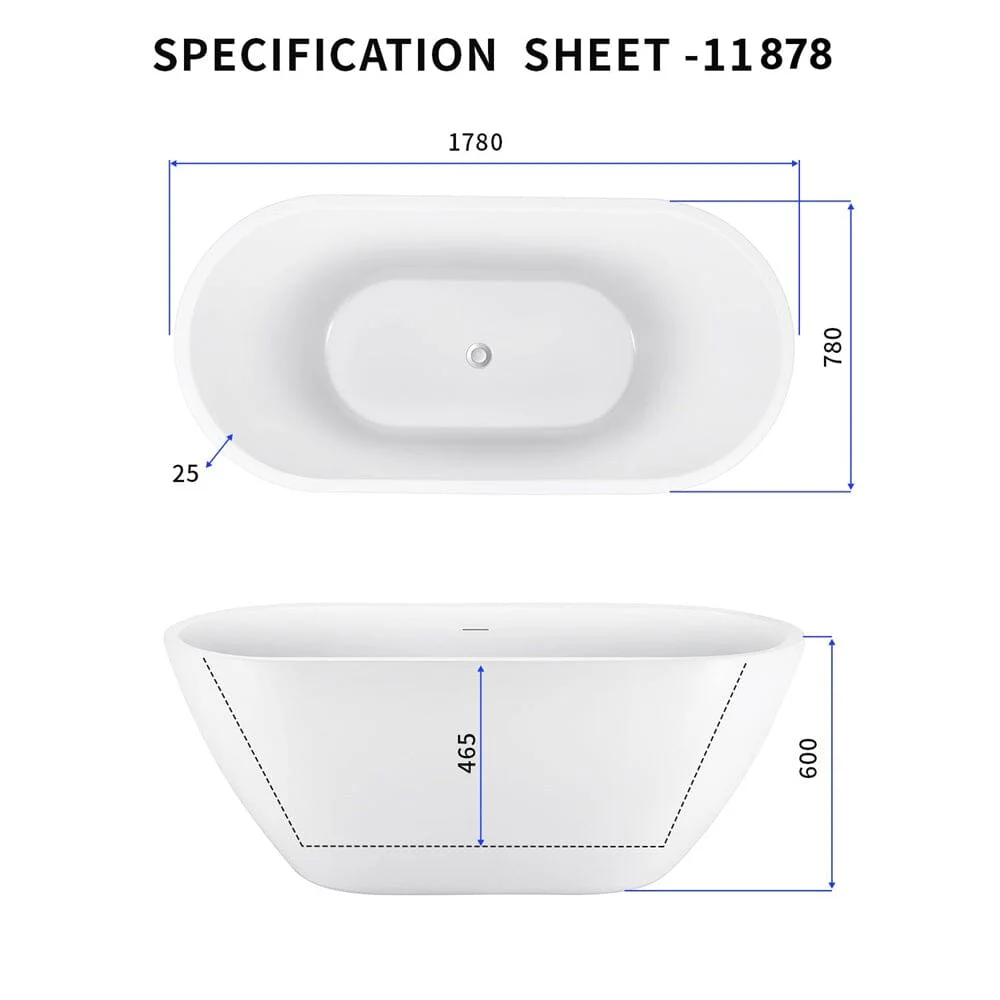 70''x23" Acrylic Oval Shape Freestanding Bathtub - Image 4