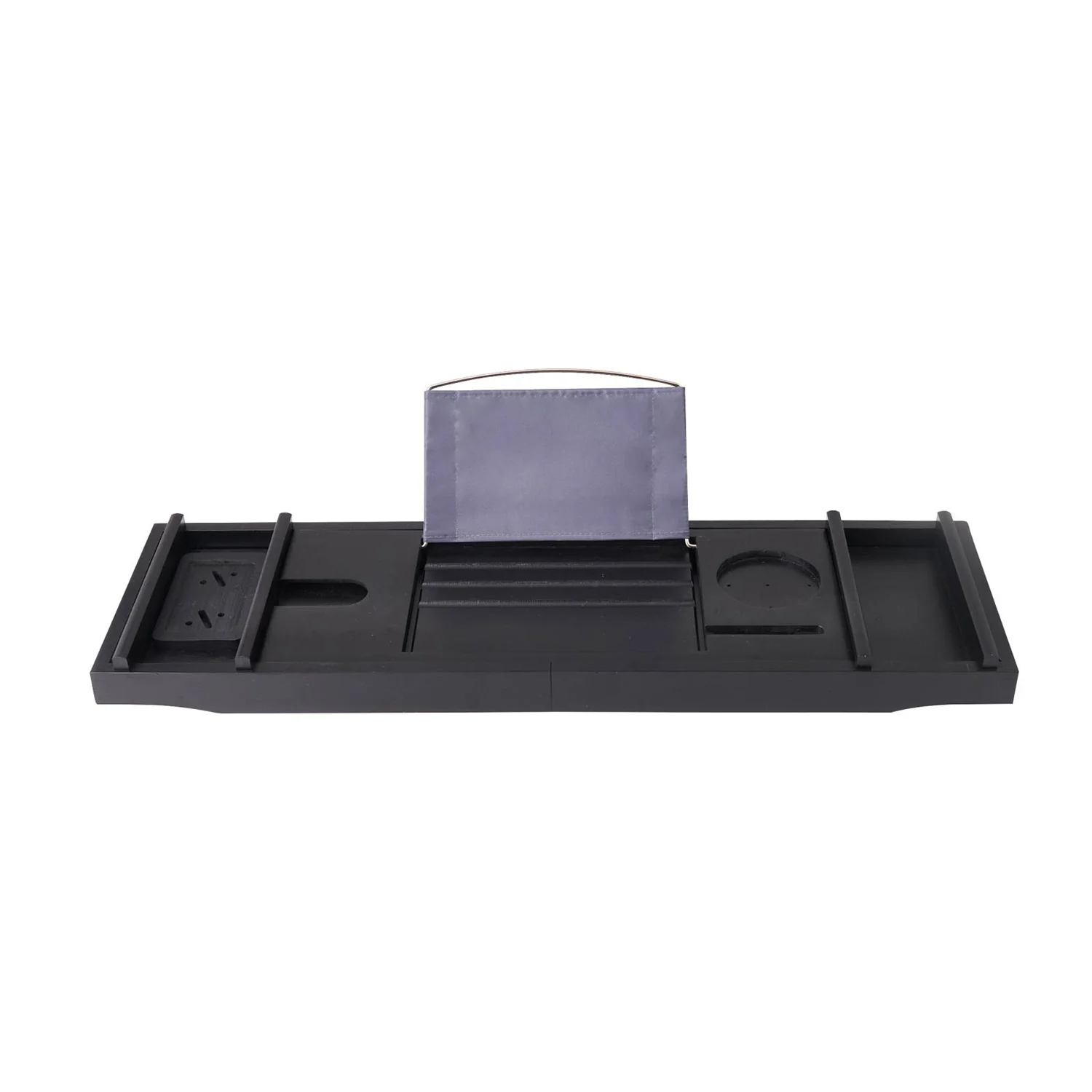 Mokleba Black Bamboo Bathtub Caddy Tray with Soap Tray, Tablet Holder - Image 5