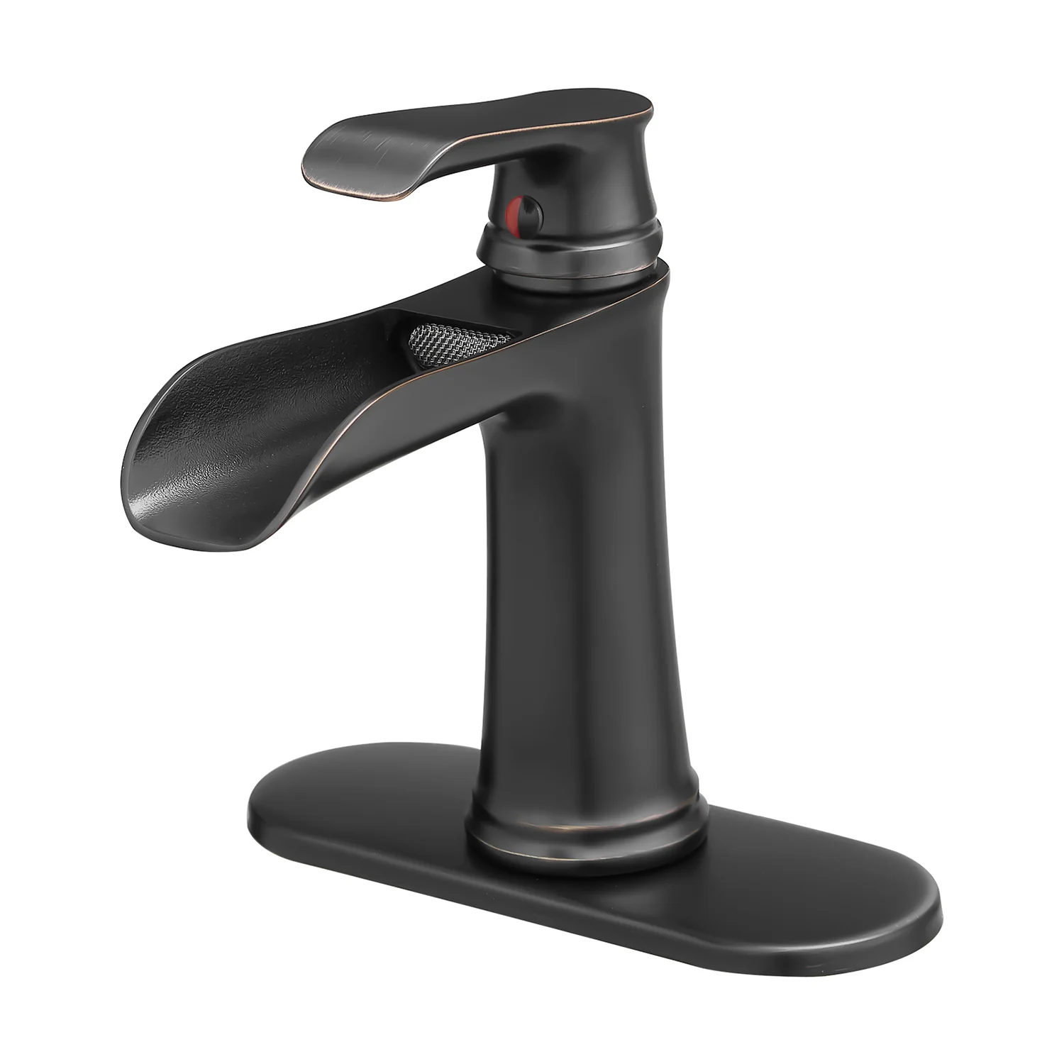Oil-Rubbed Bronze Single Handle Waterfall Bathroom Faucet with Pop Up Drain and Deck Plate - Image 6