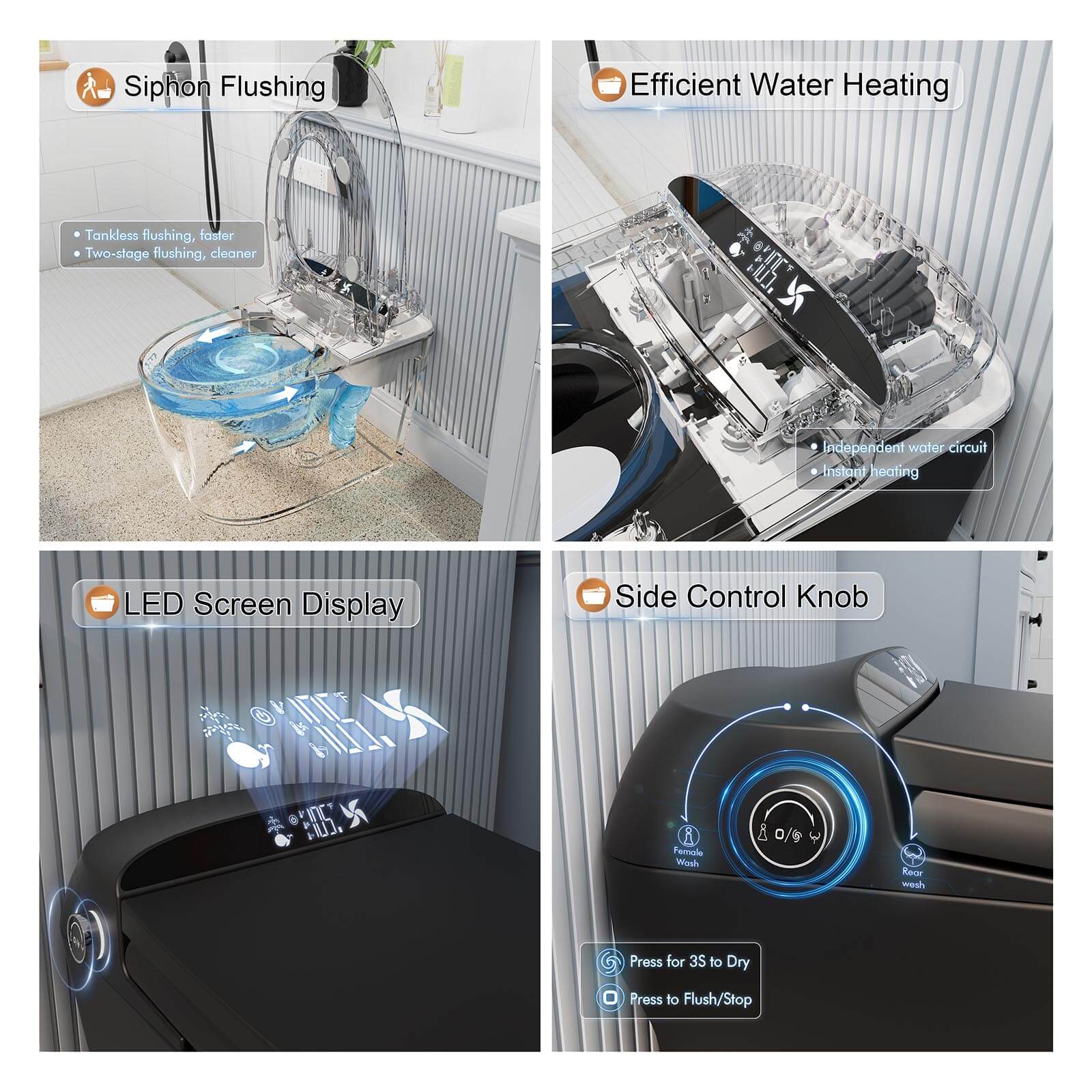 Giving Tree One-Piece Elongated Floor Smart Toilet with Bidet, Adjustable Mobile Drying - Image 11