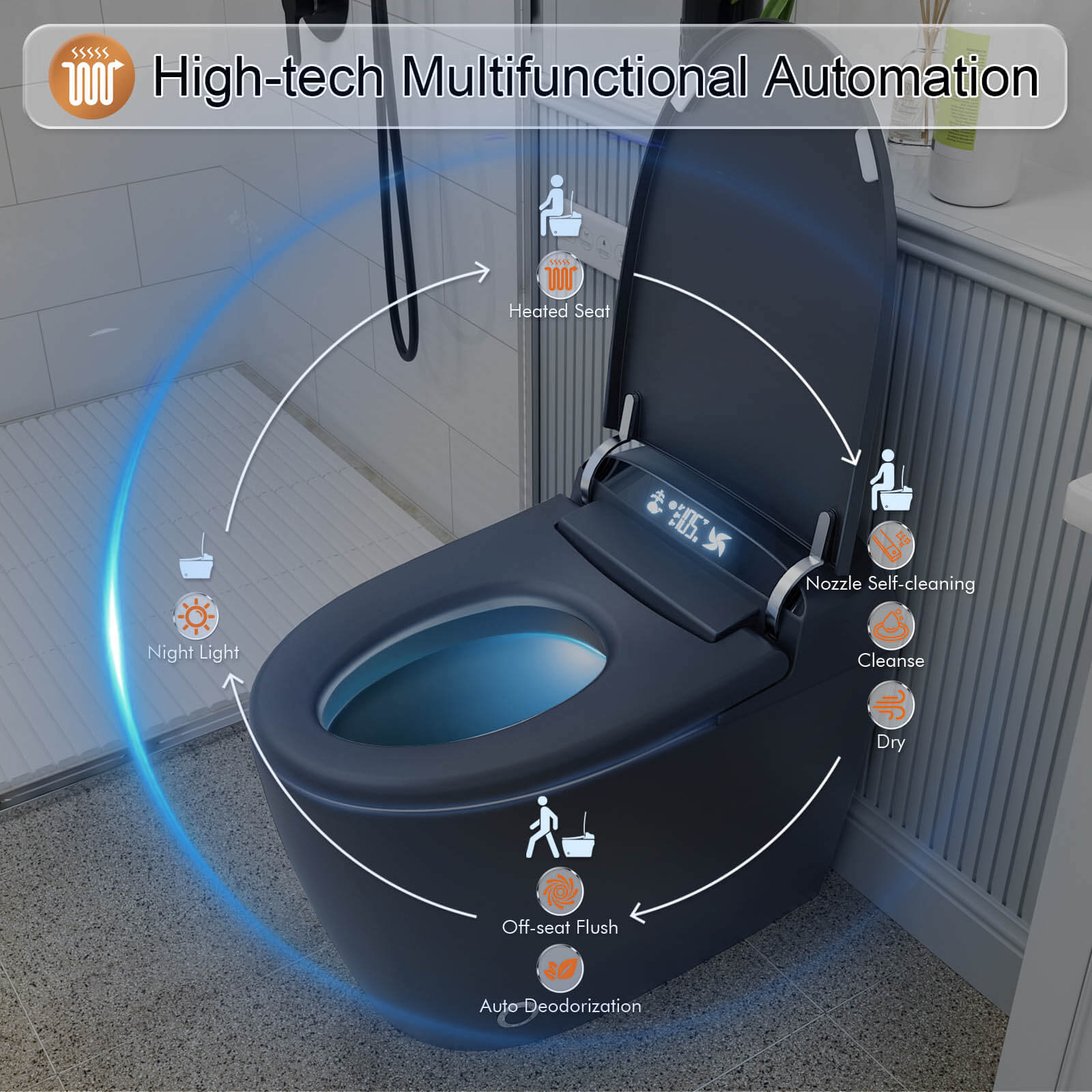 Giving Tree One-Piece Elongated Floor Smart Toilet with Bidet, Adjustable Mobile Drying - Image 22