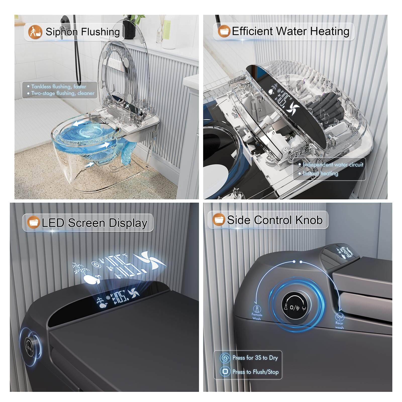 Giving Tree One-Piece Elongated Floor Smart Toilet with Bidet, Adjustable Mobile Drying - Image 27