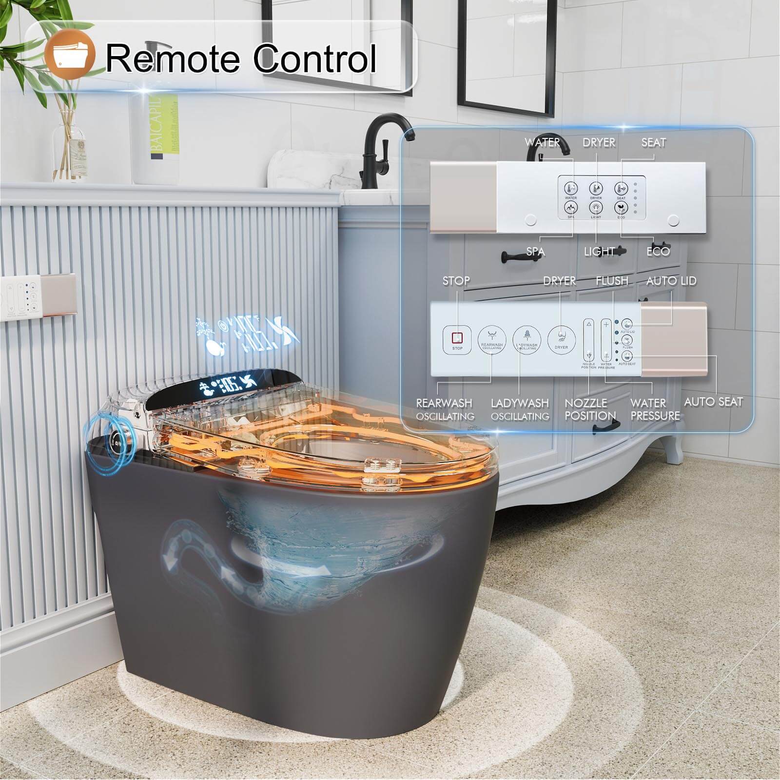 Giving Tree One-Piece Elongated Floor Smart Toilet with Bidet, Adjustable Mobile Drying - Image 29