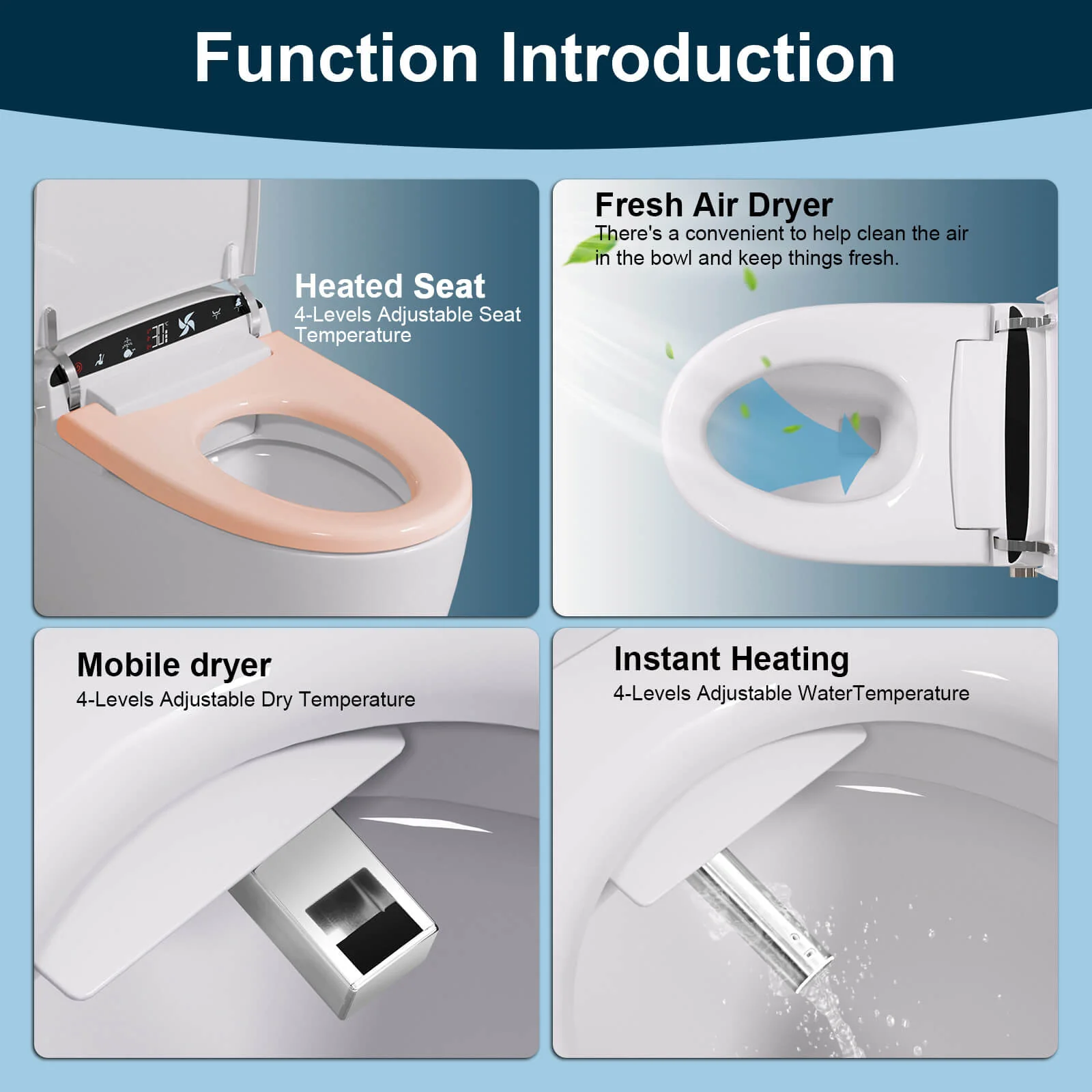 Giving Tree One-Piece Elongated Floor Smart Toilet with Bidet, Adjustable Mobile Drying - Image 36