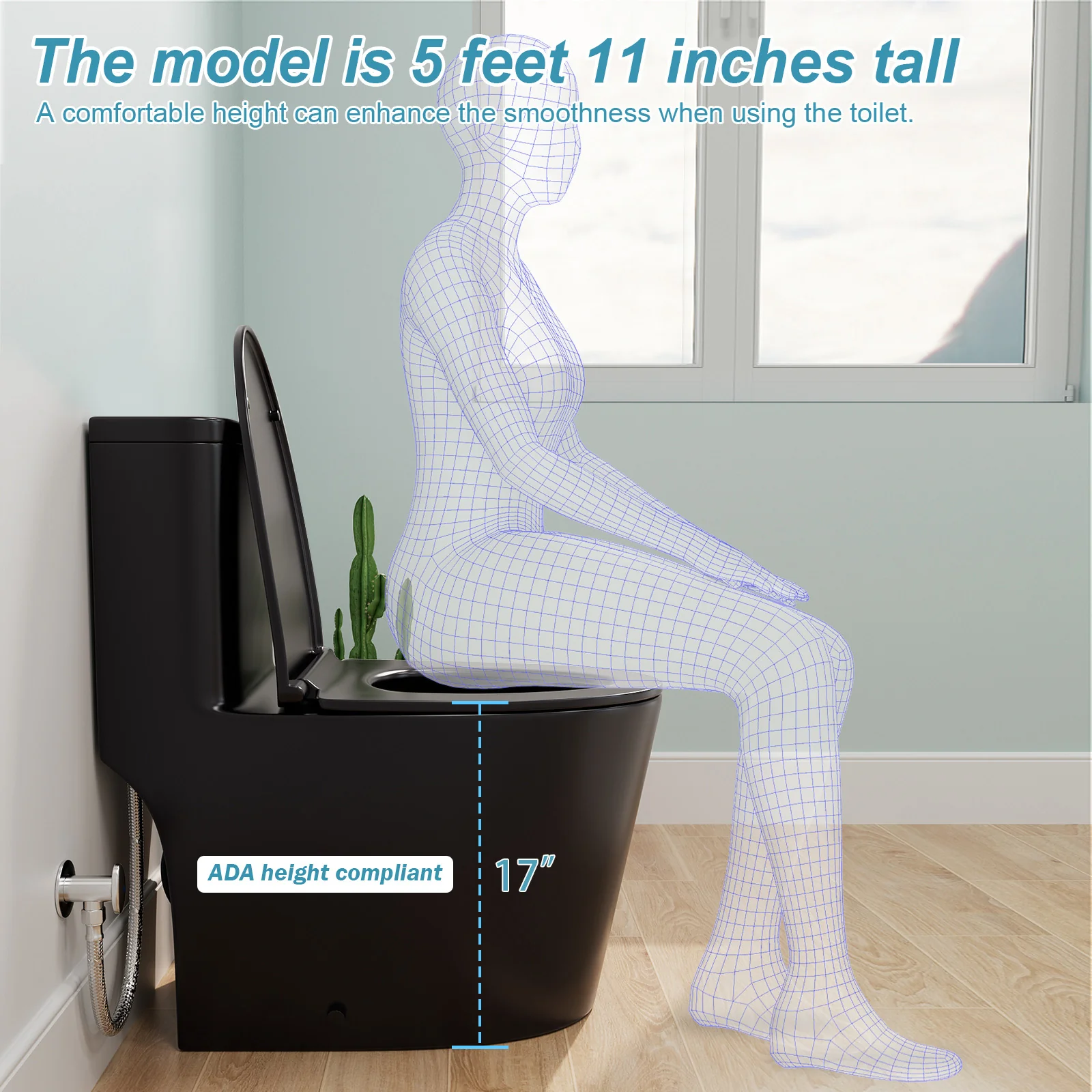 ADA Height One-Piece Toilet 1.1GPF/1.6 GPF Siphon Jet Dual Flushing with Toilet Seat - Image 23