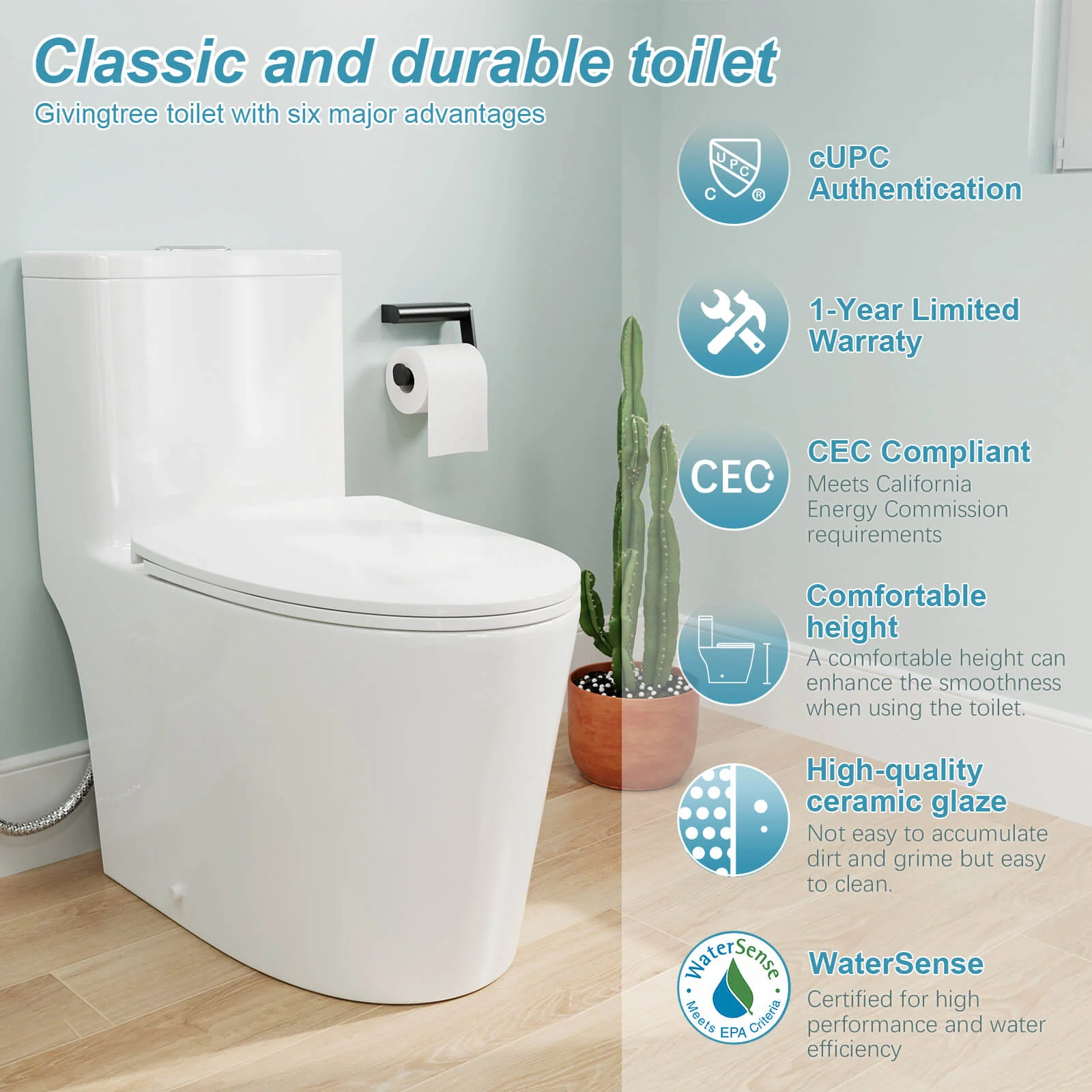 ADA Height One-Piece Toilet 1.1GPF/1.6 GPF Siphon Jet Dual Flushing with Toilet Seat - Image 6