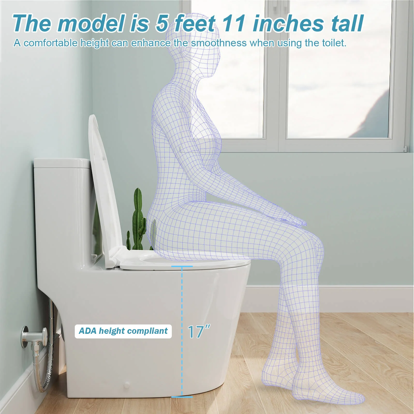 ADA Height One-Piece Toilet 1.1GPF/1.6 GPF Siphon Jet Dual Flushing with Toilet Seat - Image 7