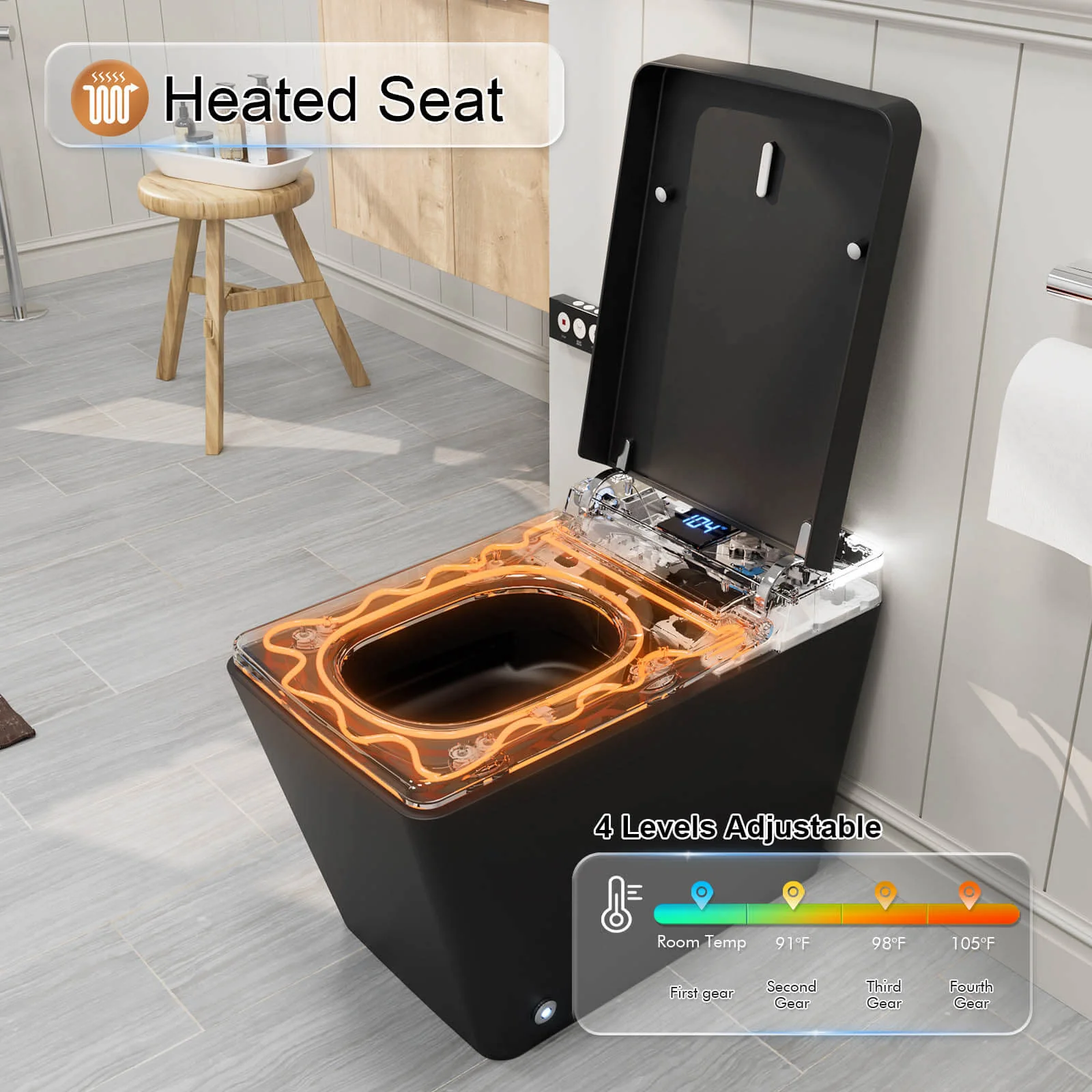 Giving Tree One-Piece Floor Mounted Square Smart Toilet with Remote Control and Automatic Cover - Image 10