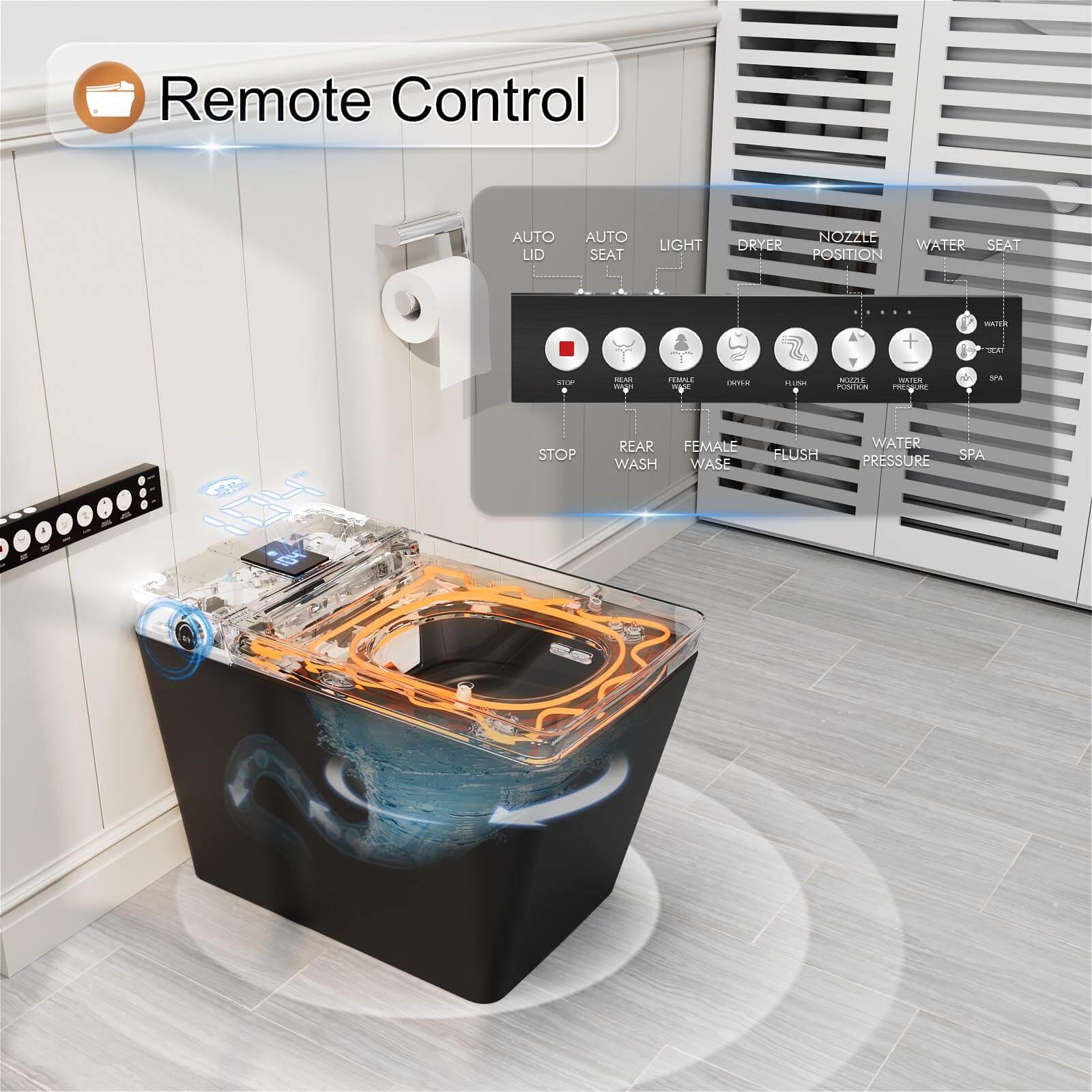 Giving Tree One-Piece Floor Mounted Square Smart Toilet with Remote Control and Automatic Cover - Image 14