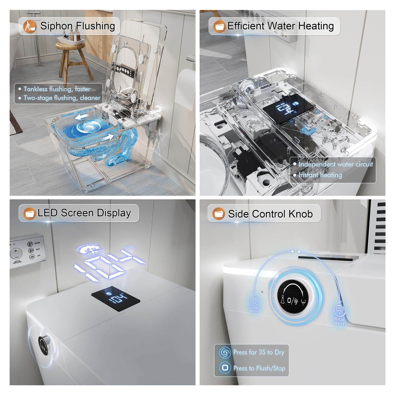Giving Tree One-Piece Floor Mounted Square Smart Toilet with Remote Control and Automatic Cover - Image 26