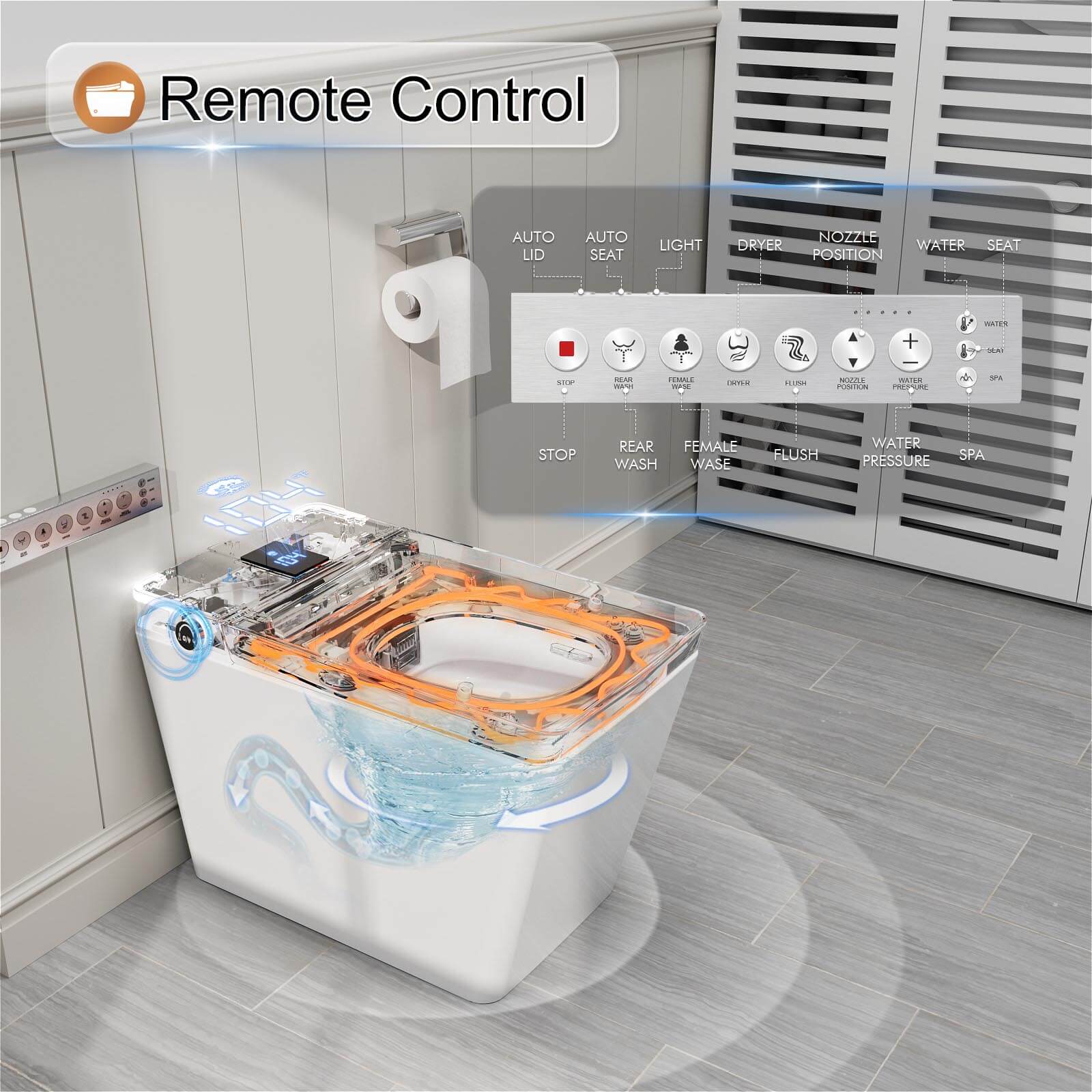 Giving Tree One-Piece Floor Mounted Square Smart Toilet with Remote Control and Automatic Cover - Image 29