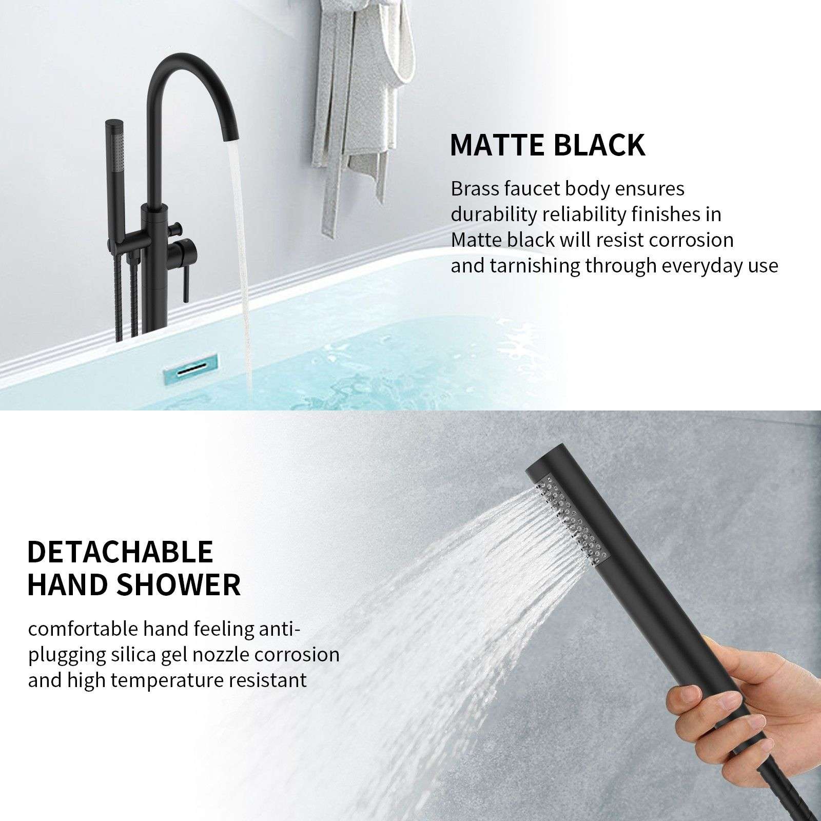 Retro Brass Single Handle Shower Freestanding Tub Filler Faucet, Floor Mounted & Bubble Former - Image 3