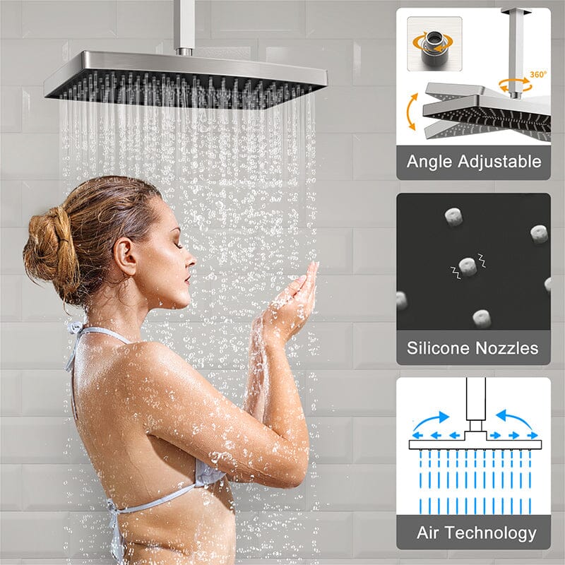 Shower Set 14" Rectangular Ceiling Shower Head with Hand Shower - Image 13