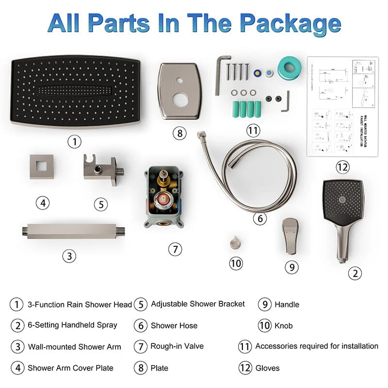 Shower Set 14" Rectangular Ceiling Shower Head with Hand Shower - Image 17