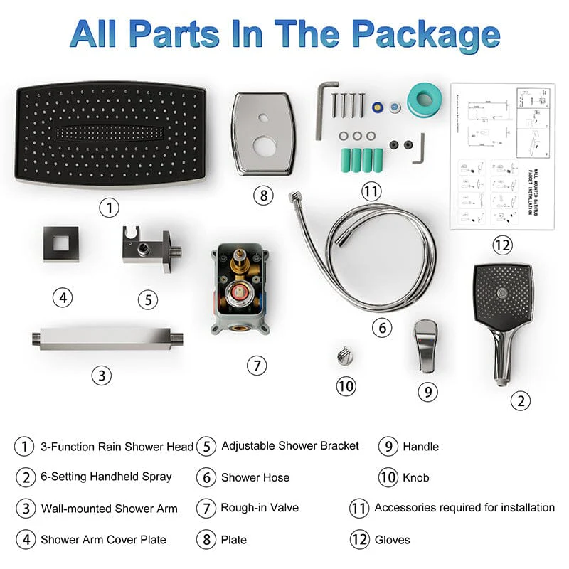 Shower Set 14" Rectangular Ceiling Shower Head with Hand Shower - Image 26