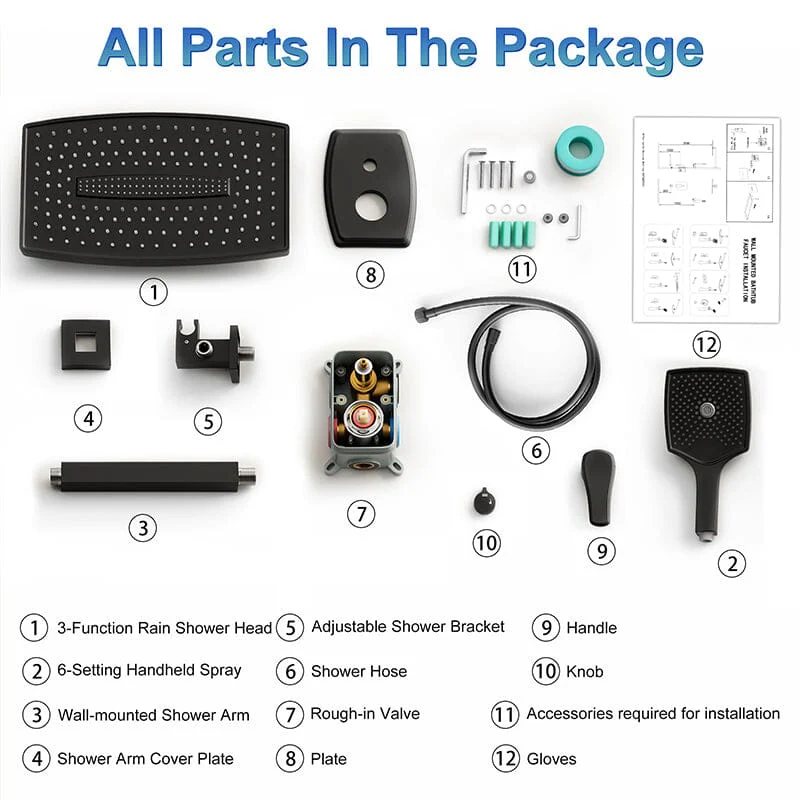 Shower Set 14" Rectangular Ceiling Shower Head with Hand Shower - Image 8