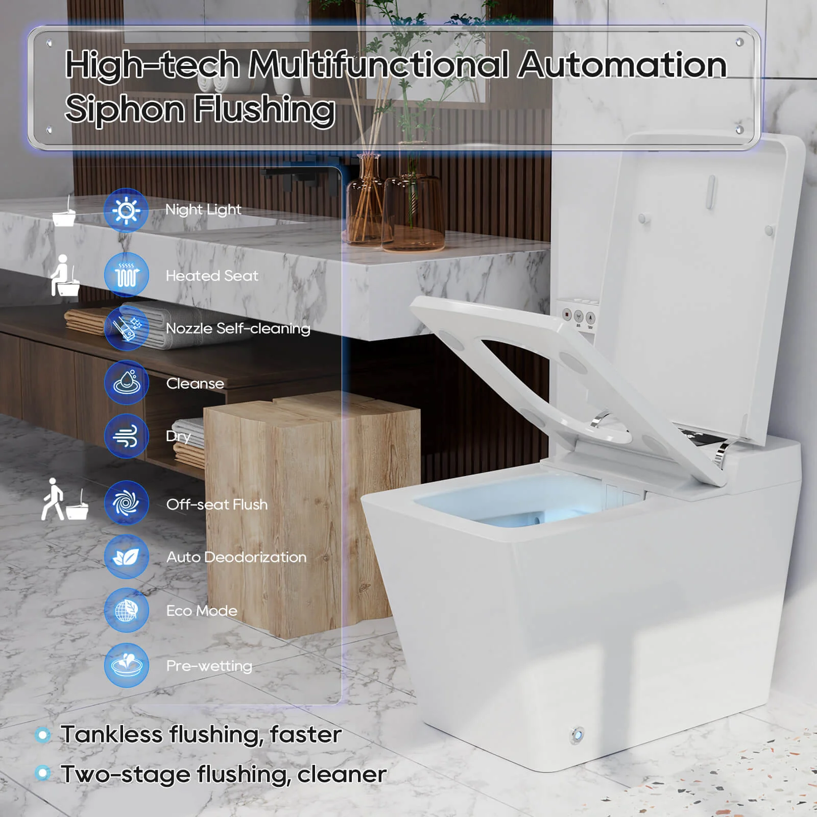 Giving Tree Smart Square One-Piece Floor Toilet with Remote Control and Automatic Cover - Image 33