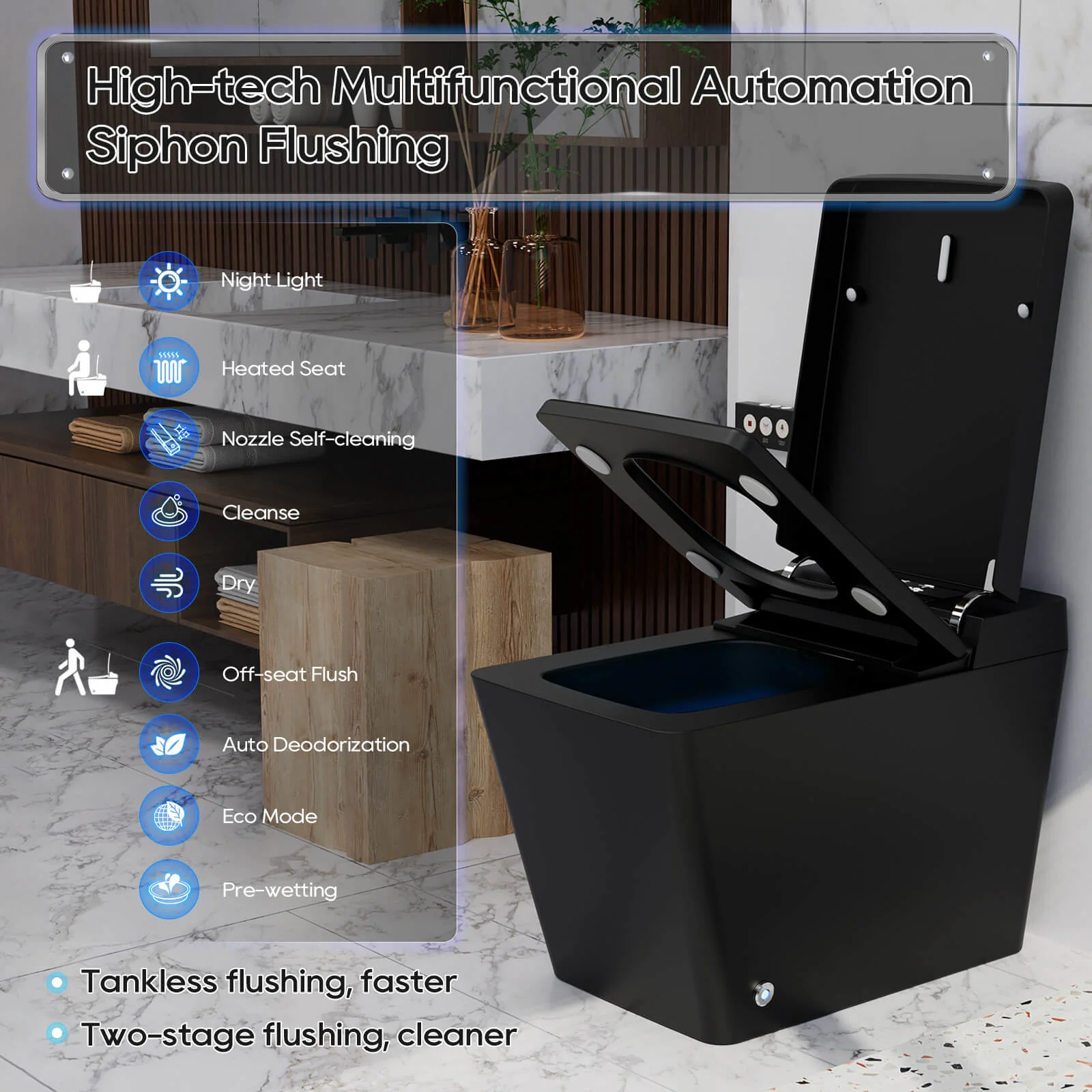 Giving Tree Smart Square One-Piece Floor Toilet with Remote Control and Automatic Cover - Image 6