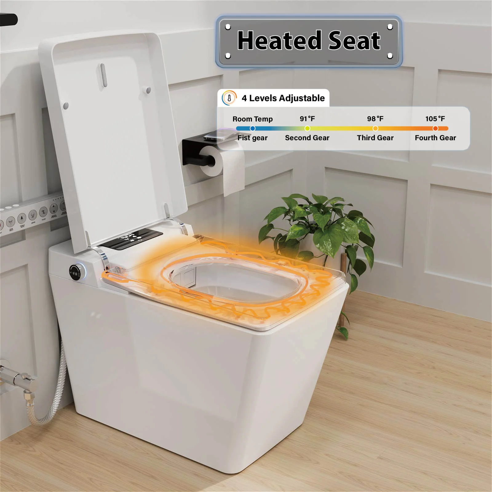 Square Smart Bidet Toilet with Water Tank, Radar Sensor, Heated Seat, Drying Function - Image 22
