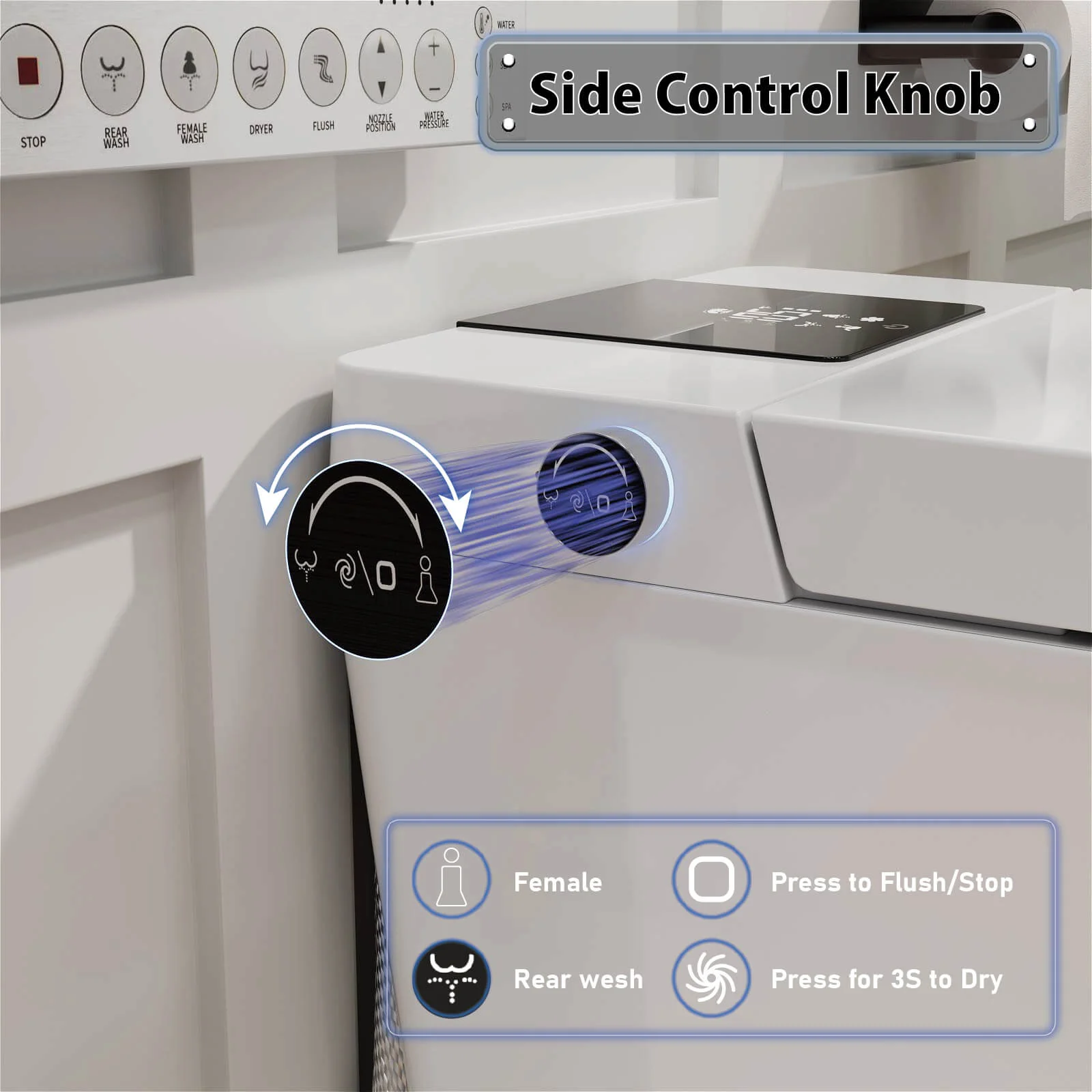 Square Smart Bidet Toilet with Water Tank, Radar Sensor, Heated Seat, Drying Function - Image 24